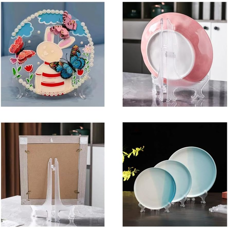 15 Pcs Clear Display Stands, Wanfoou Clear Plate Display Stand, Folding Picture Frame Holder Decorative Easel,For Home Decoration, Clear Plate Holders for Display Picture Artwork (3 Sizes)