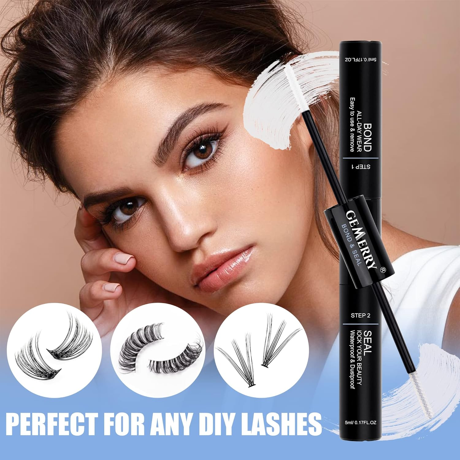 GEMERRY Lash Bond and Seal Eyelash Glue Cluster Lash Glue Clear Individual Lash Glue Lash Glue for DIY Eyelash Extensions Waterproof 48 Hours Longwear Latex-Free Overnight Beginner Friendly image number 1
