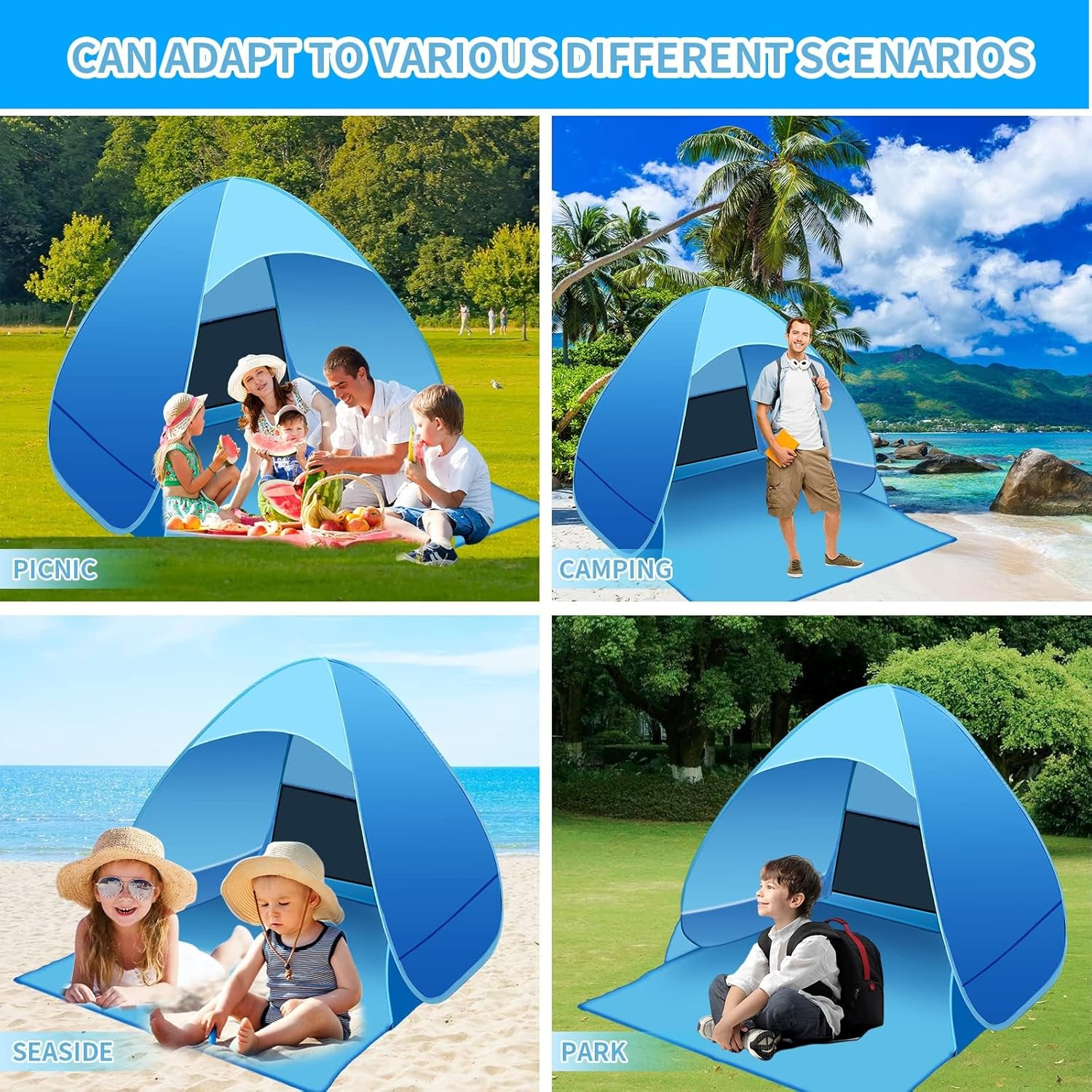 Pop up Beach Tent 2-3 Person, Foldable Outdoor Beach Tent, Portable Sun Shelter Tent, UPF 50+ Lightweight Instant Automatic Cabana Canopy with Carry Bag for Family Beach Picnic