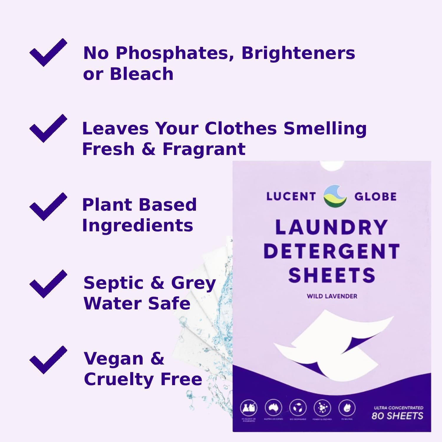 Lucent Globe Laundry Detergent Sheets &ndash; Lavender Scent &ndash; 80 Count &ndash; Eco-Friendly, Plastic-Free, Pre-Measured, Zero Mess &ndash; Limited Edition Laundry Sheets for All Machines image number 5