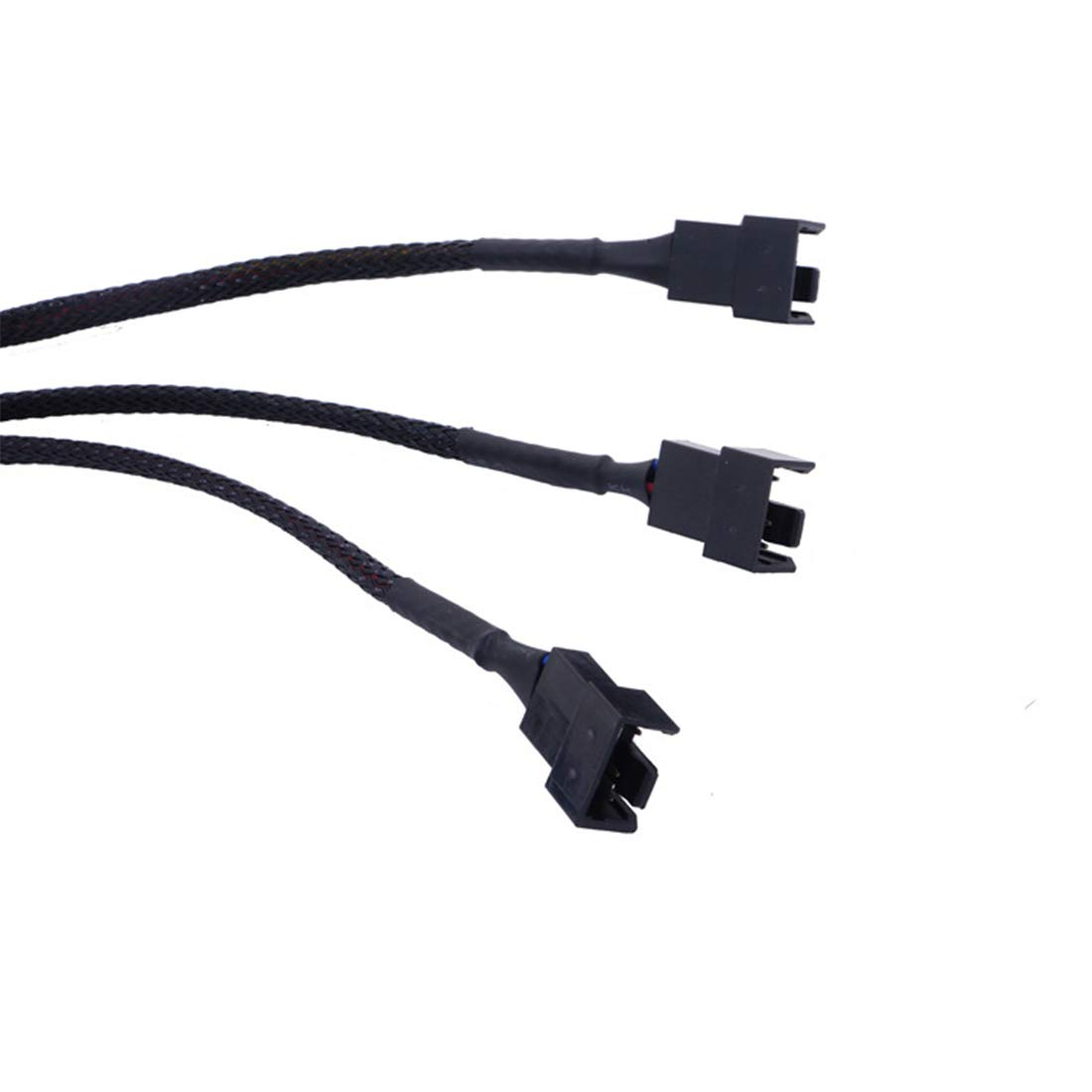 PWM Fan Splitter 4 Pin Fan Extension Power Cable Black Sleeved Braided 3 Way for Computer image number 2