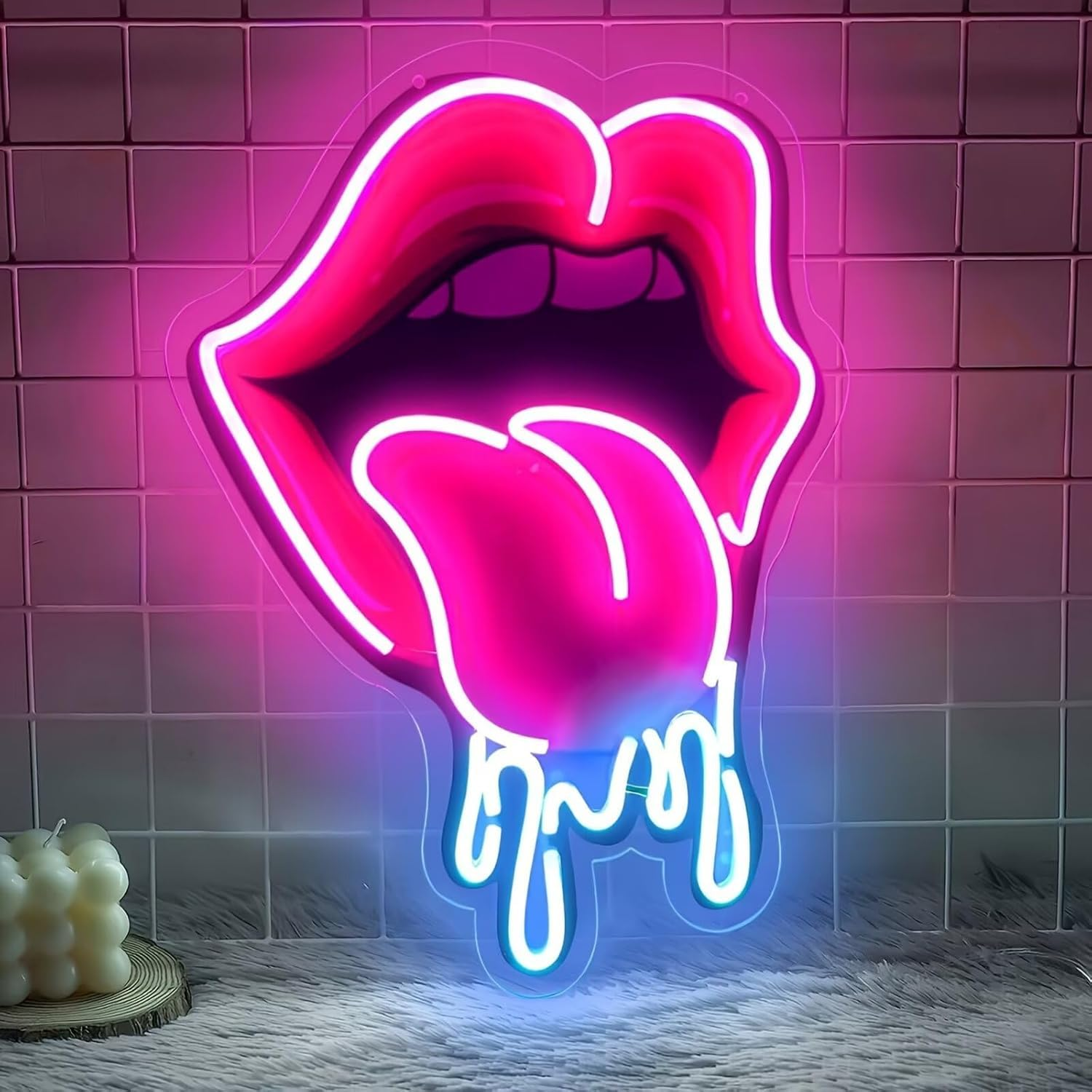 Lips Neon Sign, Dripping Lips Wall Art, Neon Lights LED for Wall Decor, Tasty UV Print Neon Sign for Bar Party Wedding Living Room Lounge image number 4