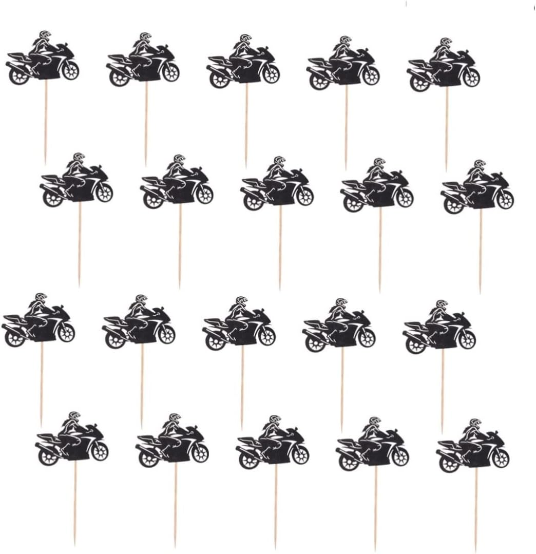 Ciieeo 40Pcs Motorcycle Cupcake Toppers Racing Cake Decor Birthday Party Dessert Black Sports Racing Cupcake image number 6