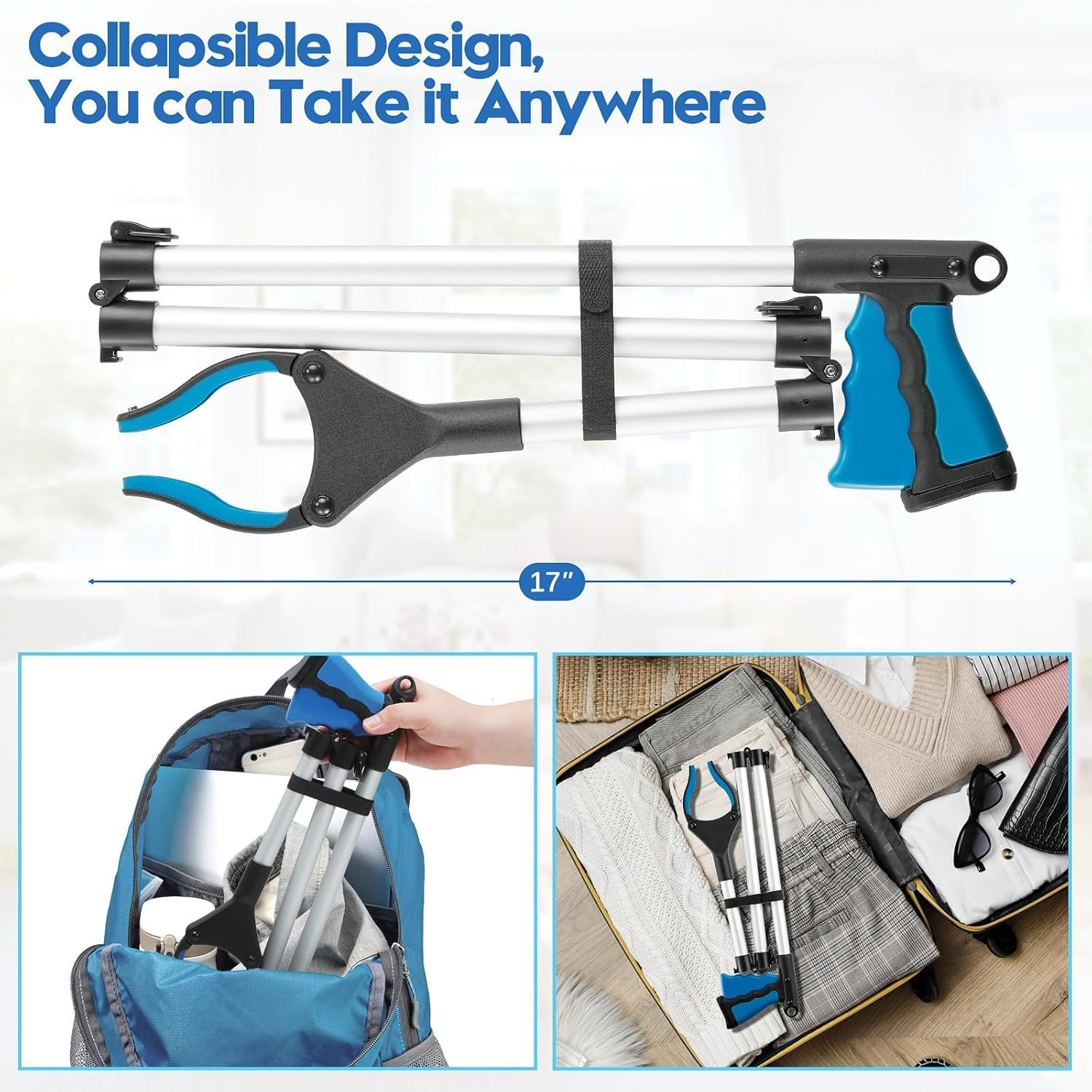 43 Inch Grabber Reacher Tool, Grabbers for Seniors Heavy Duty, Trash Picker Upper Grabber, Collapsible and Easy to Store, Wide Jaw, Grips Items Easily and Securely image number 2