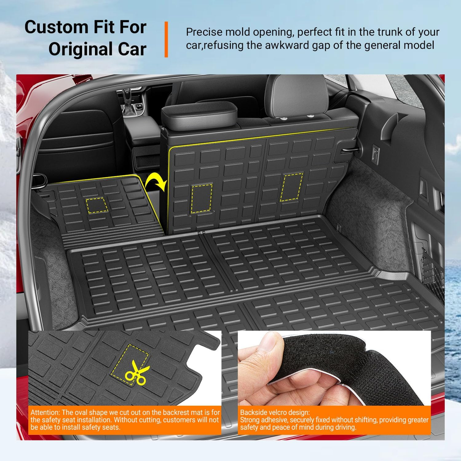 Powoq Floor Mats Compatible with 2020-2025 Subaru Outback Cargo Liner TPE Backrest Mat Replacement for 2020-2022 2023 2024 2025 Subaru Outback Accessories(Upgrade Trunk Mat+Backrest Mat+Floor Mat) - Backrest Mat image number 4