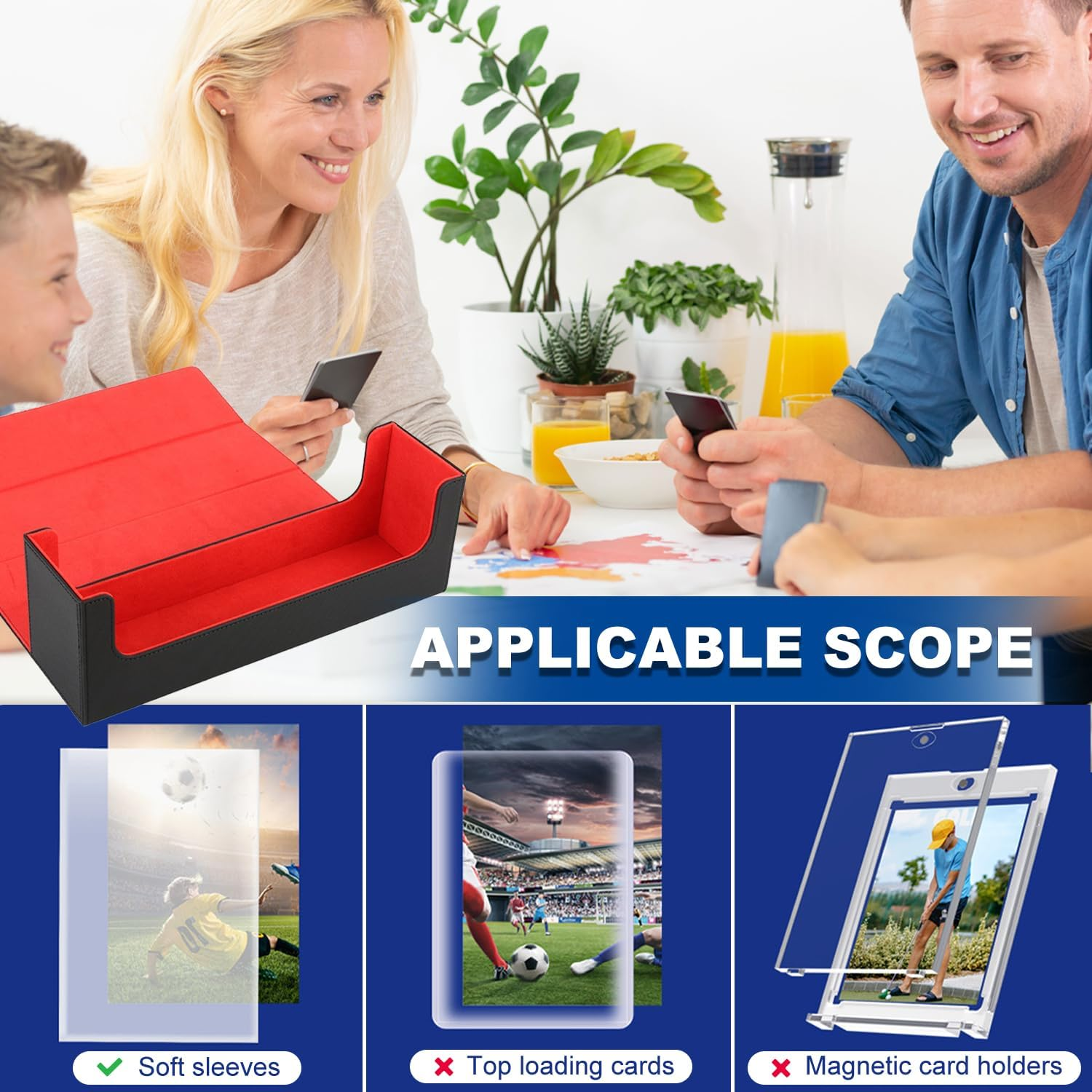 2 Pcs Trading Card Storage Box, Card Deck Case for Trading Cards 100+. Deck Box for Commander Display, PU Leather, Soft Lining, for TCG、 MTG and Sport Cards (Red)