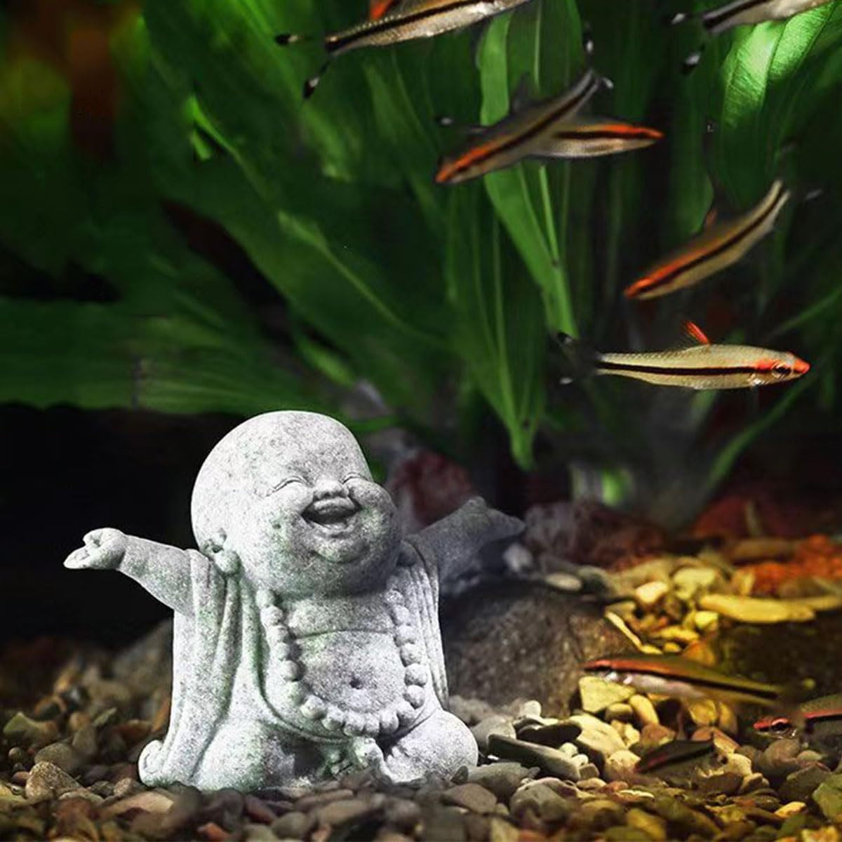AIMALL Mini Buddha Statue Resin Aquarium Ornament 3.14X4.05X2.16In Cement Fish Tank Decoration Bonsai Figurine Zen Garden Tea Pet for Indoor Outdoor Decor image number 6