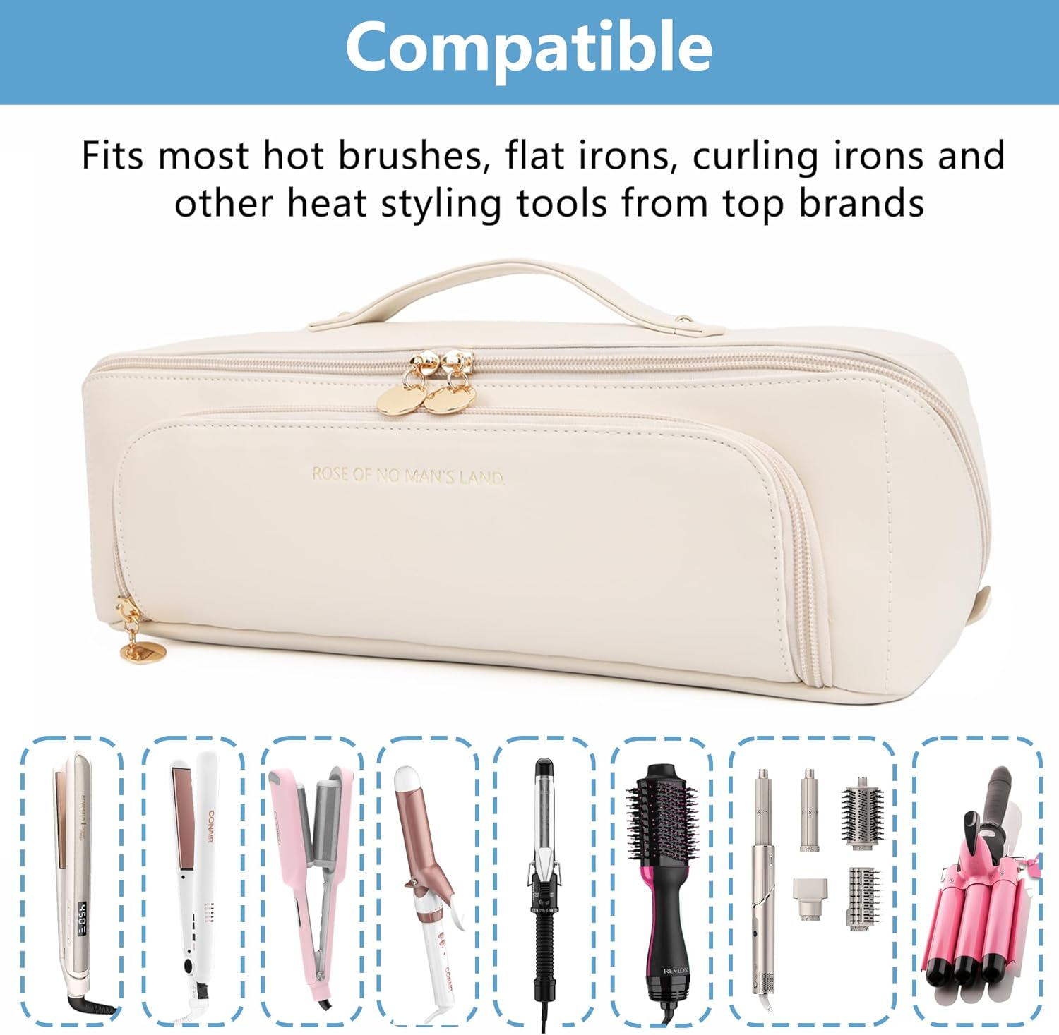 Linpr Hot Hair Tools Travel Bag with Heat Resistant Silicone Mat, Women Travel Essentials Organizer Case for Straighteners, Curling Irons, Hot Air Brushes, Hair Dryer Storage Bags 2 in 1 (White)