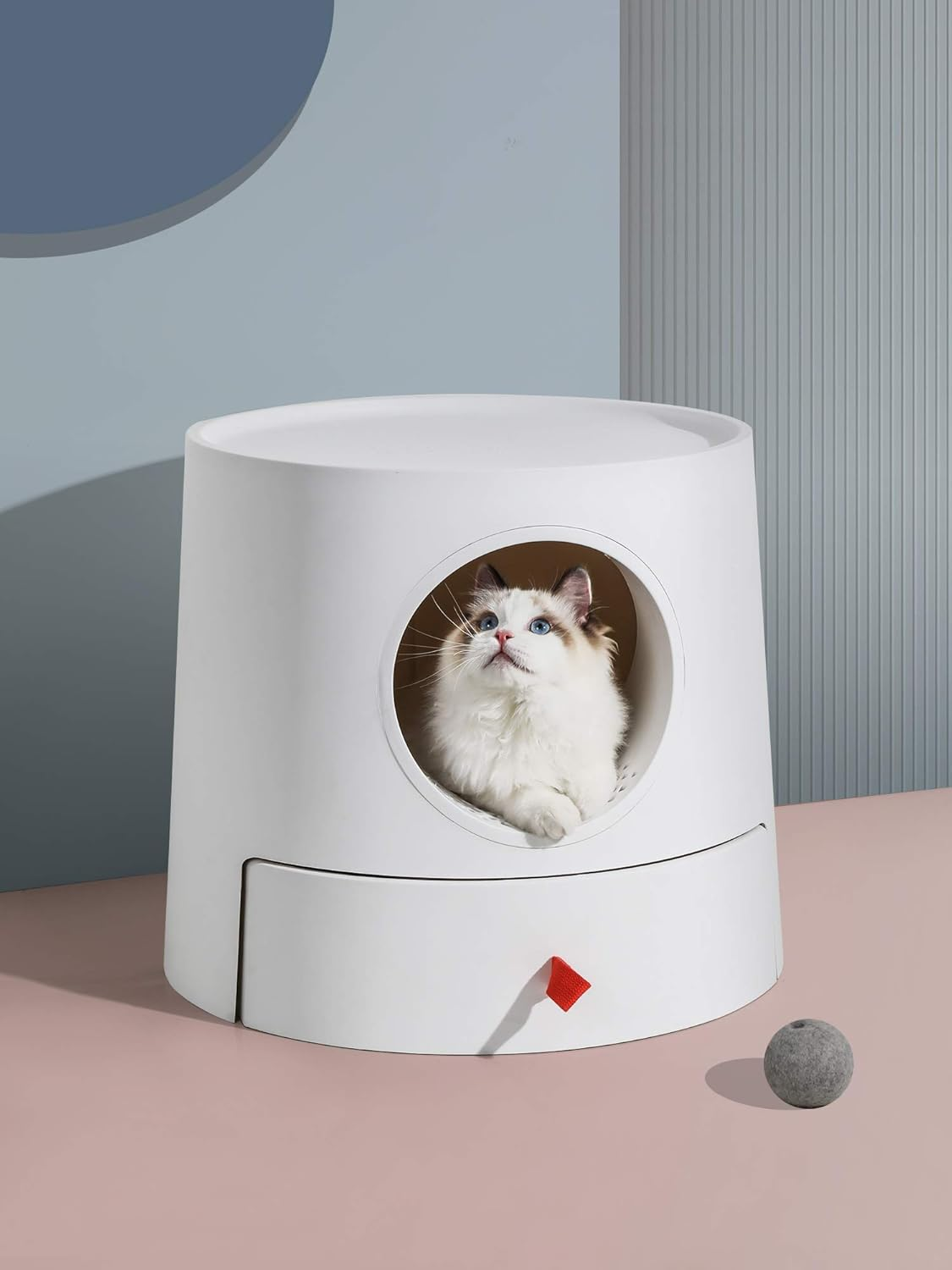 Mayitwill Cat Litter Box Standard Large Castle 2 in 1 Front-Entry Cat Litter Box with Scratch Basin, Scoop Included White