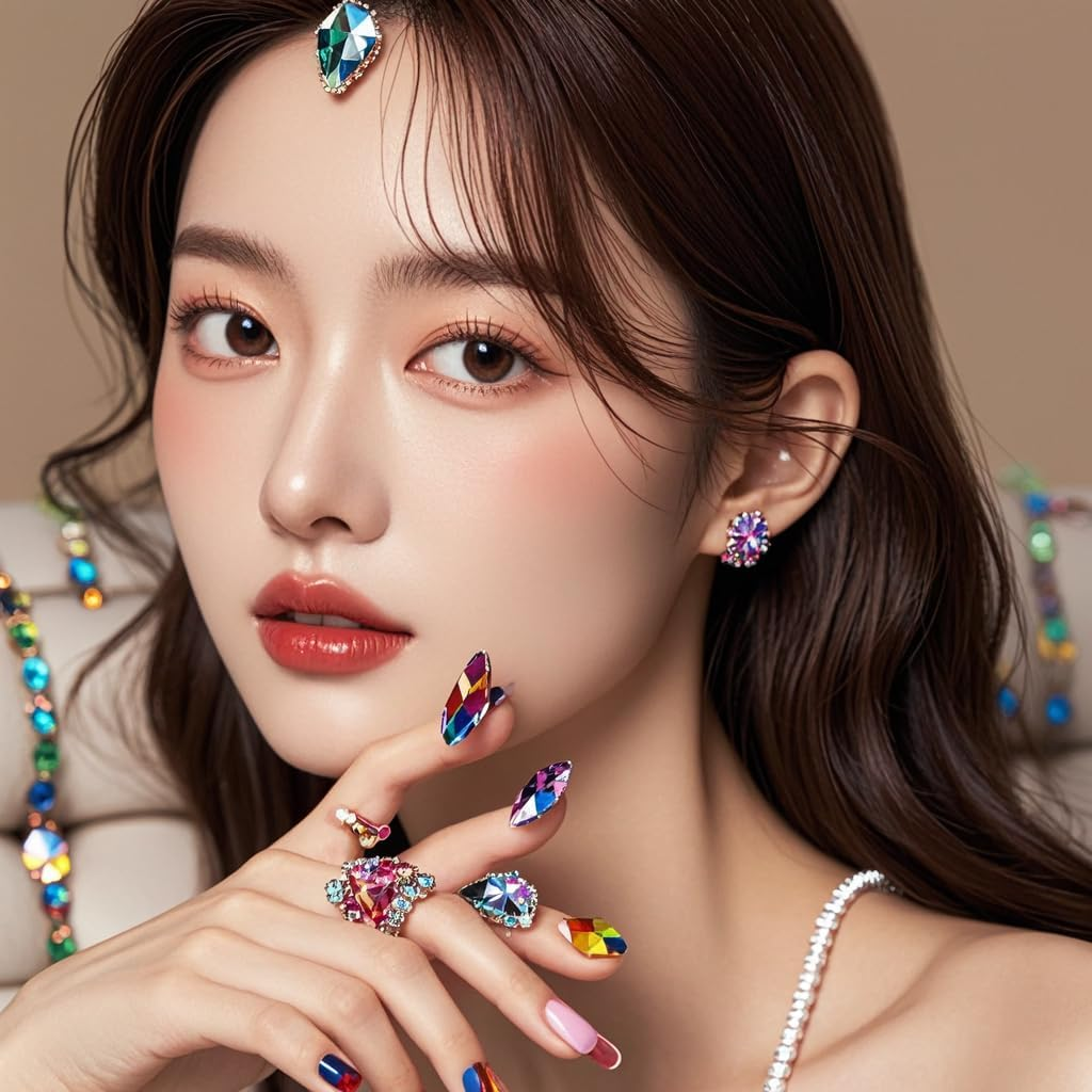 Mix Sizes 300Pcs Crystal Clear AB Nail Art Rhinestones DIY Non Hotfix Flatback Acrylic Nail Stones Gems for 3D Nails Art Decorations Lake Blue AB - Dark Blue Ab image number 6