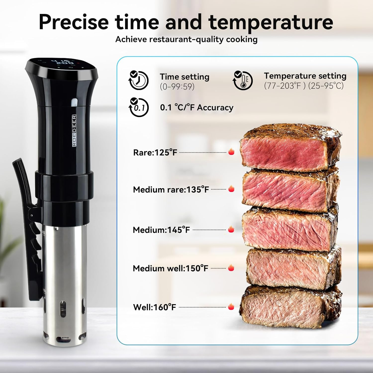 ROEDEER Sous Vide Cooker, 1100W Immersion Circulator for Sous Vide Machine, with Touch Screen, Accurate Temperature Control, Precision Cooker, Perfect for Tender and Juicy Meals image number 1