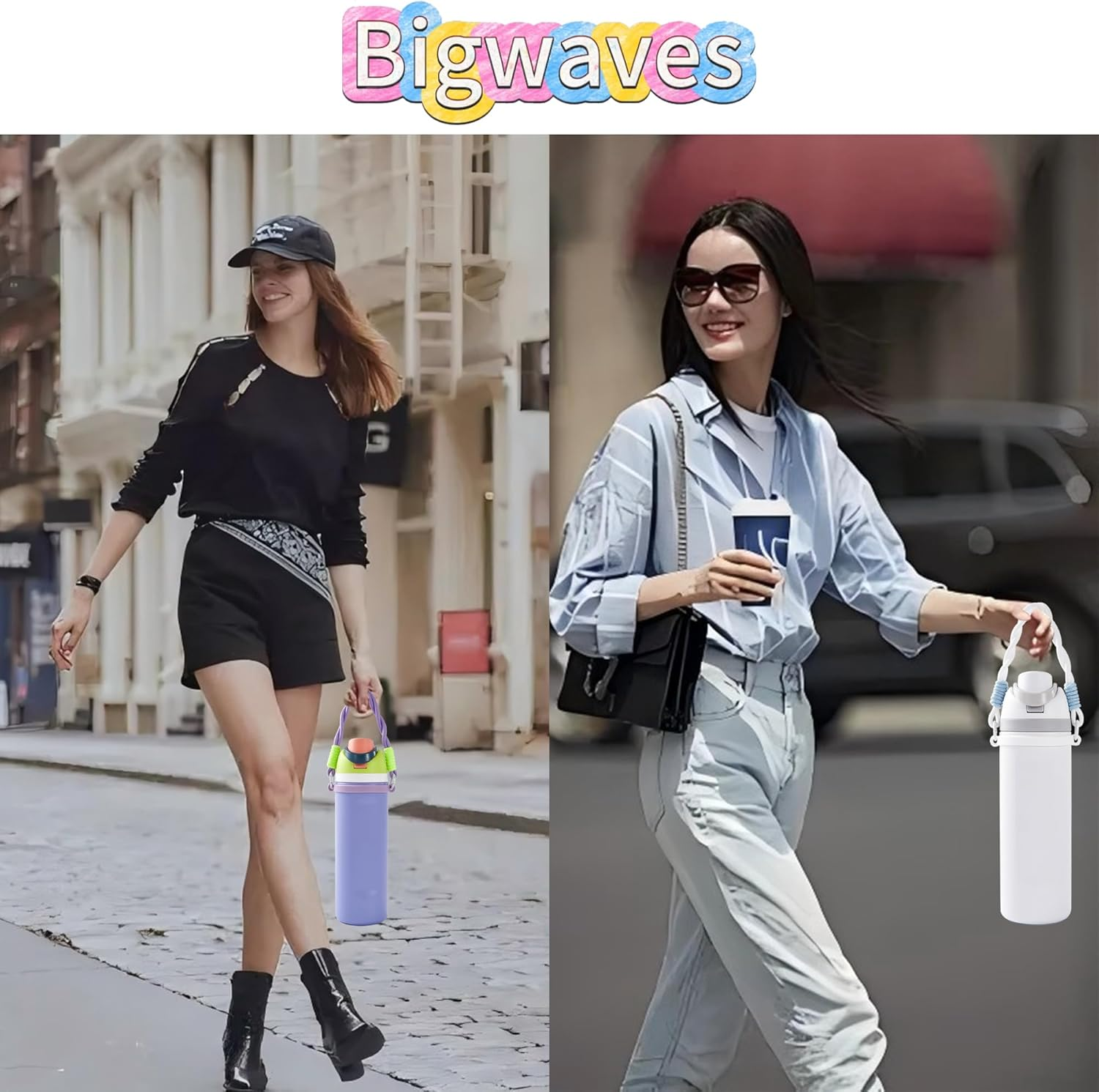 Bigwaves Silicone Handle Strap, Compatible Owala Freesip - Fits 16Oz to 40Oz, Water Bottle Carrier Grip Accessories for Running, Bike, Gym or Jogging (With Handle, White) image number 1