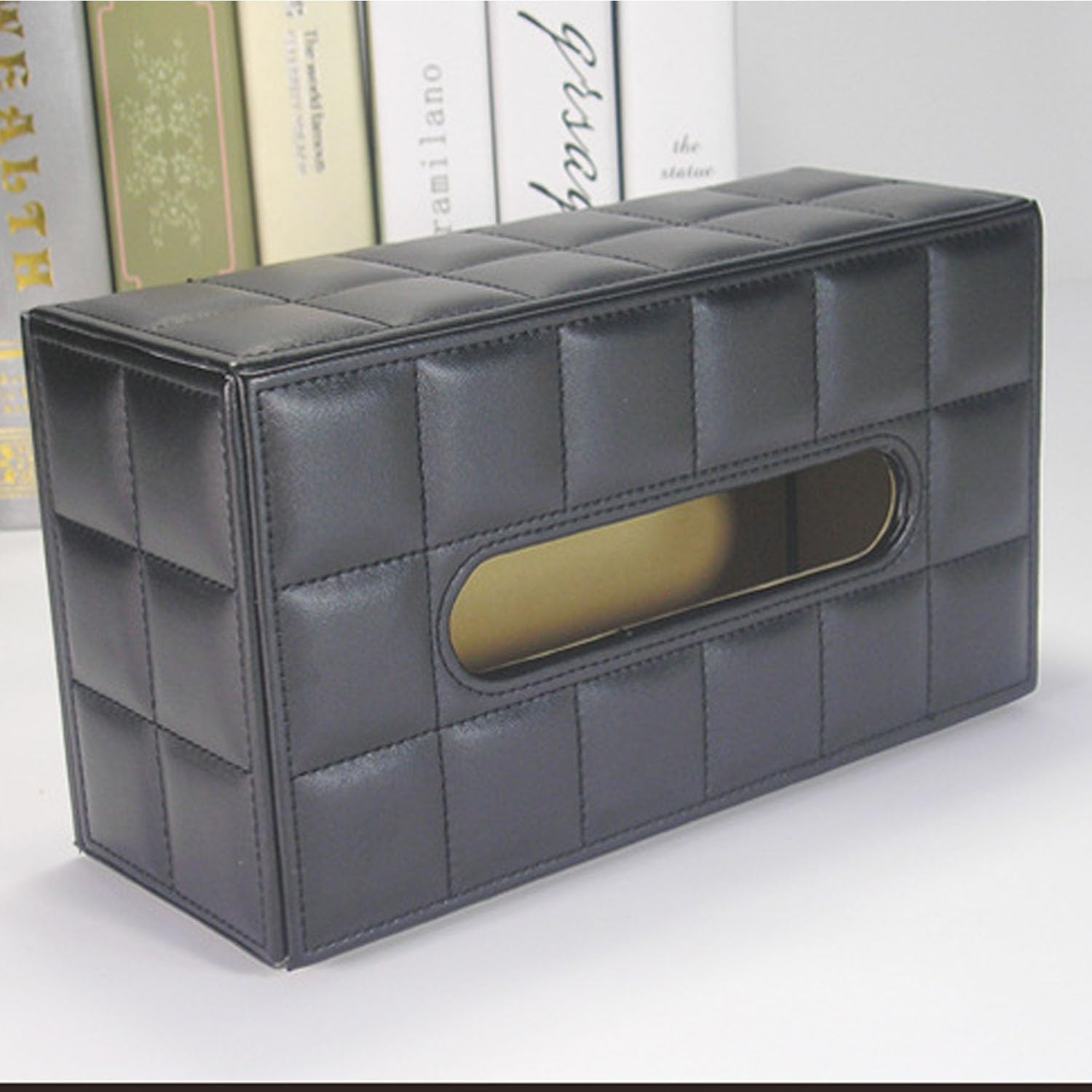 PU Leather Tissue Box Cover, Rectangle Black Tissue Box Holder for Home Decor, Office Desk & Bathroom, Fits Standard Tissue Boxes(Black) image number 6