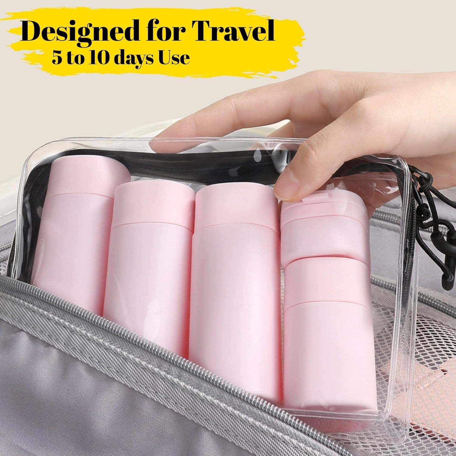 Mumoo Bear 5Pcs Travel Cream Dispenser Bottles Set Travel Bottles Toiletry Containers Set, TSA Approved, Travel Essentials, Beige, Modern image number 1