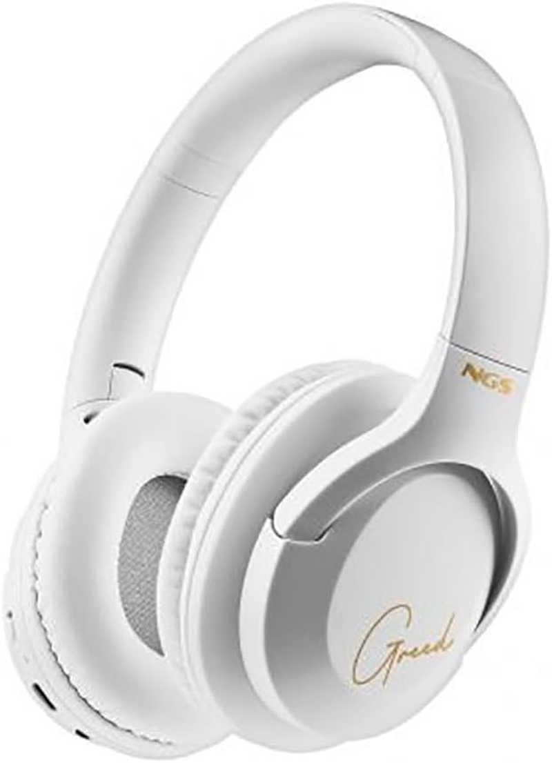 NGS ARTICA Greed White Supra-Aural Wireless Headphones, Compatible with Bluetooth Technology, Lightweight and Foldable, Built-In Microphone, 40 Hours Battery Life, White
