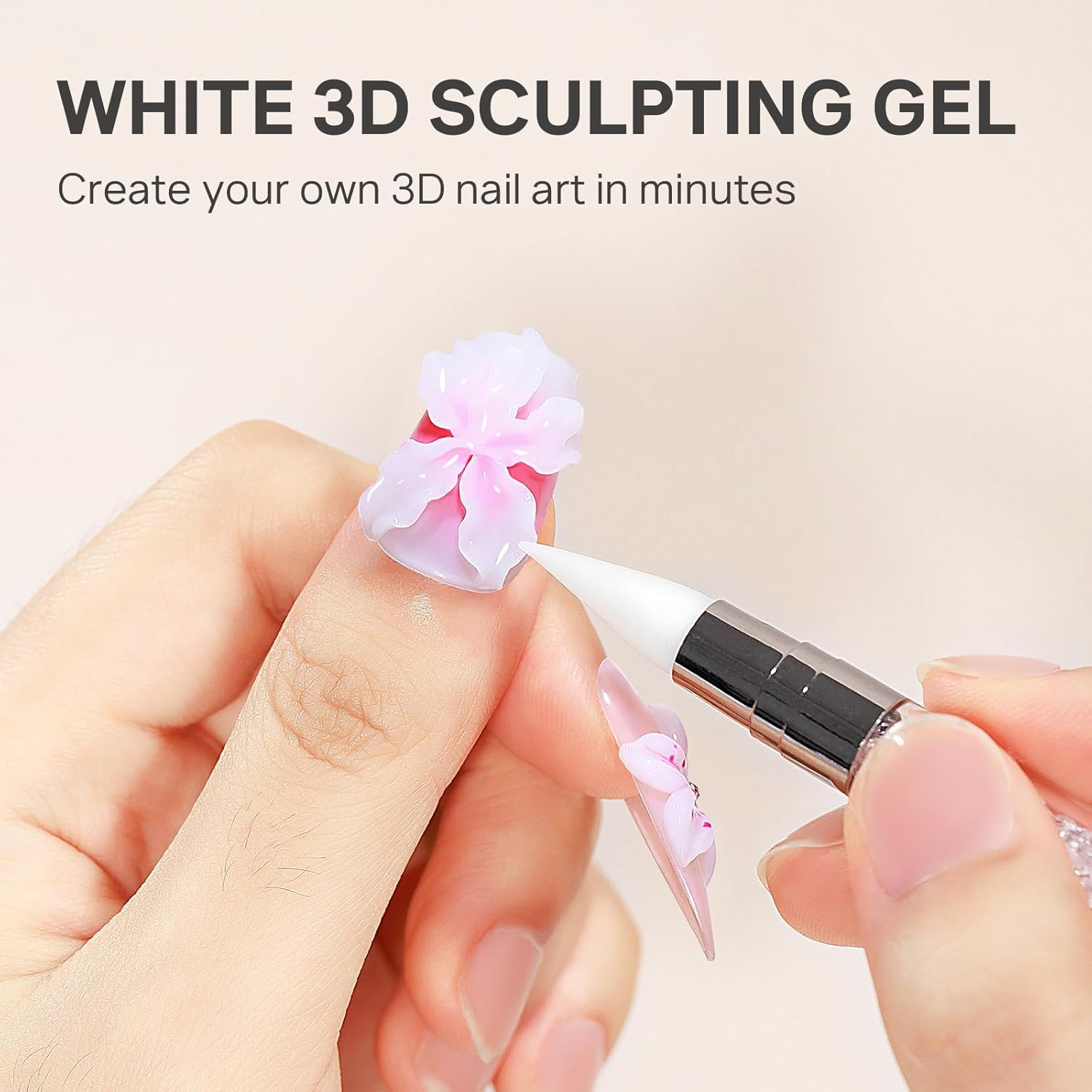 MIZHSE White 3D Gel Nail Art 30G Sculpting Gel Non-Sticky Molding Gels for Nails Solid U V LED Soak off Gels Polish with Silicone Pen and 3D Mold for Nail Design Home Manicure - White image number 2