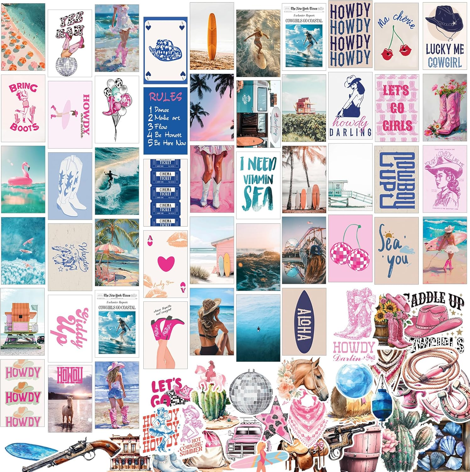 Preppy Room Decor Aesthetic Wall Collage Kit for Bedroom, Cute Posters, Teen Girls Trendy Stuff (50Pcs of 4X6Inch)