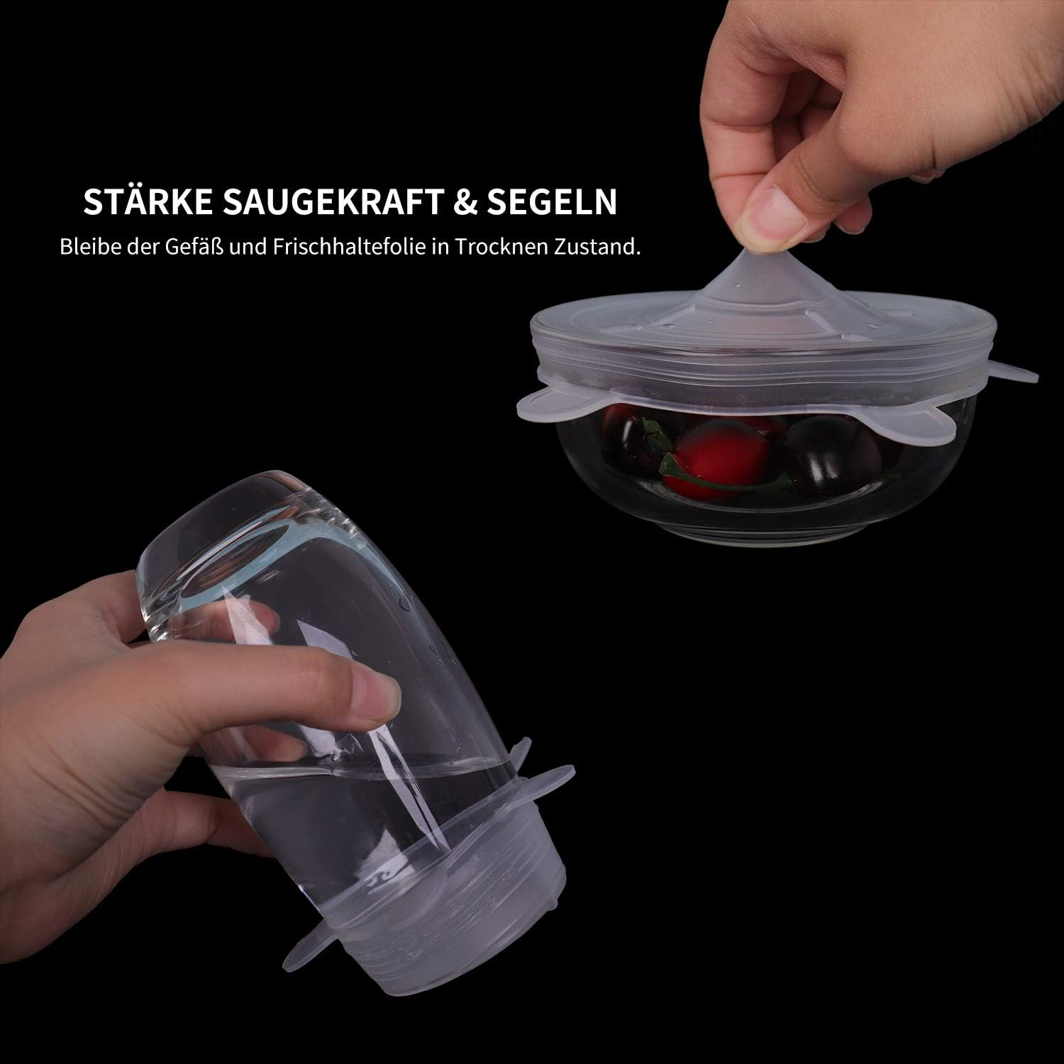 BEAUTLOHAS. Stretchy Silicone Lids, Pack of 12 Silicone Lids, Stretchy & Reusable in Various Sizes, Fresh Lid Stretch Lid for Bowls, Cups, Cans, Fruit (6 Rounds + 6 Square) image number 2