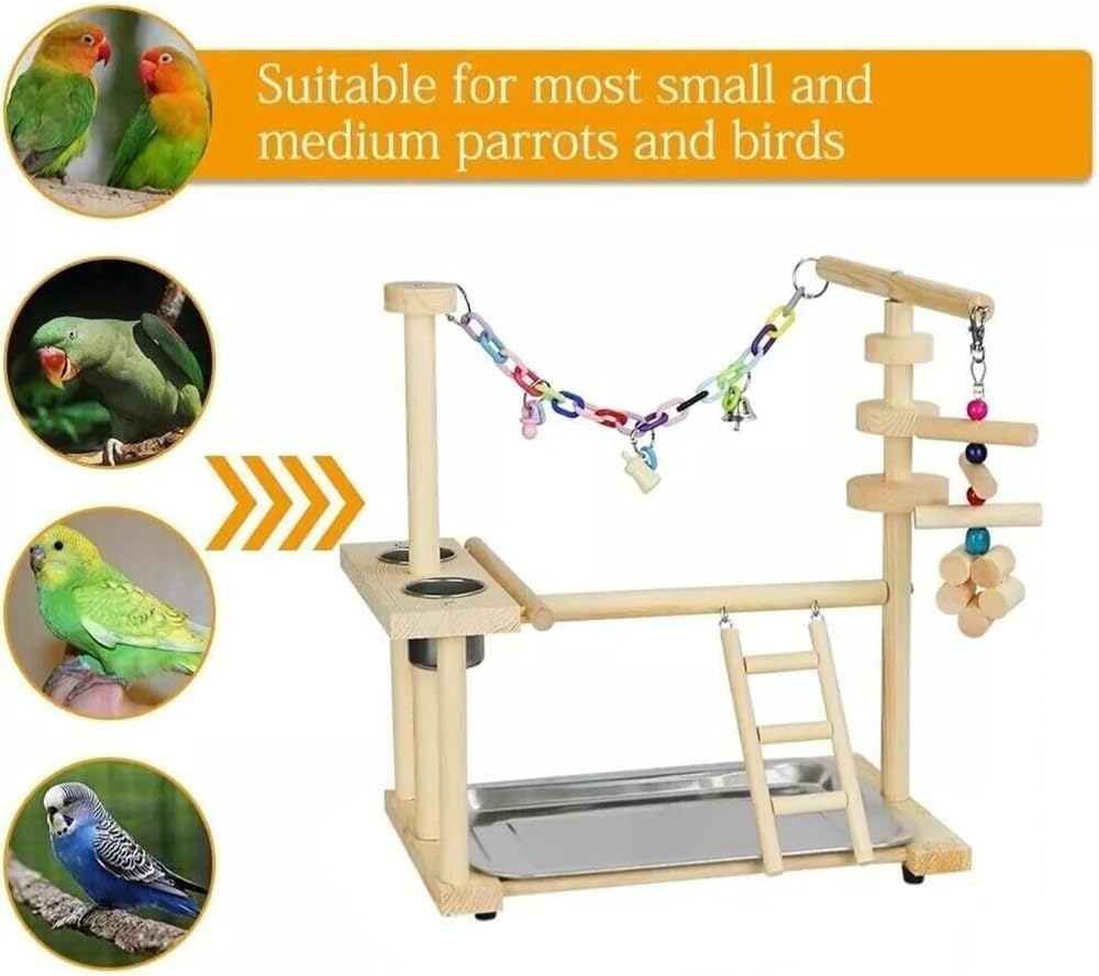 HPAMR Bird Playground, Bird Perches Stand, Parrot Climbing Frame Stand, Birds Interactive Playground, Easy Assembly Includes Colorful Toys and Perch for Parakeets Conures Cockatoos and Finches image number 3