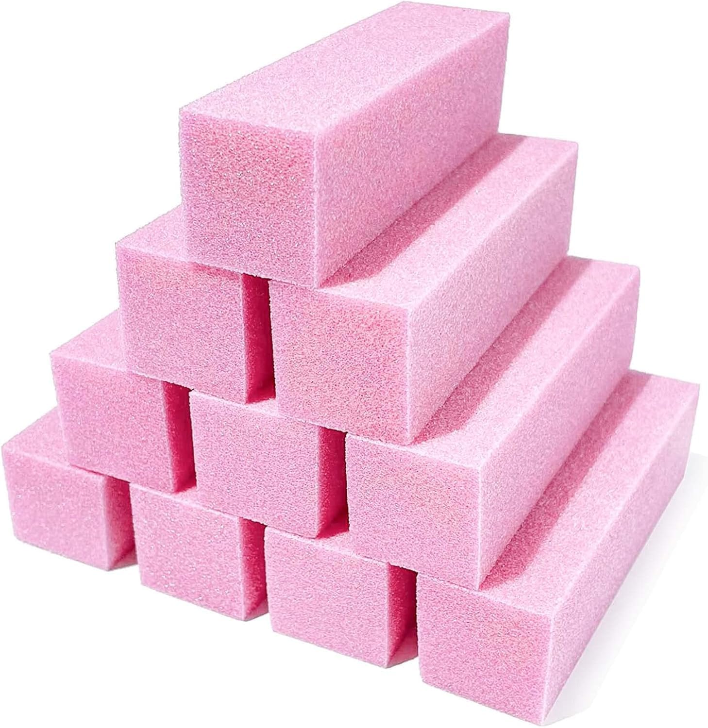 Professional 10 Pcs Nail Buffer Blocks - 120 Grit Nail Sanding Blocks for Natural & Acrylic Nails - Pink Manicure/Pedicure Tools for Salon & Home Gel Nails Care