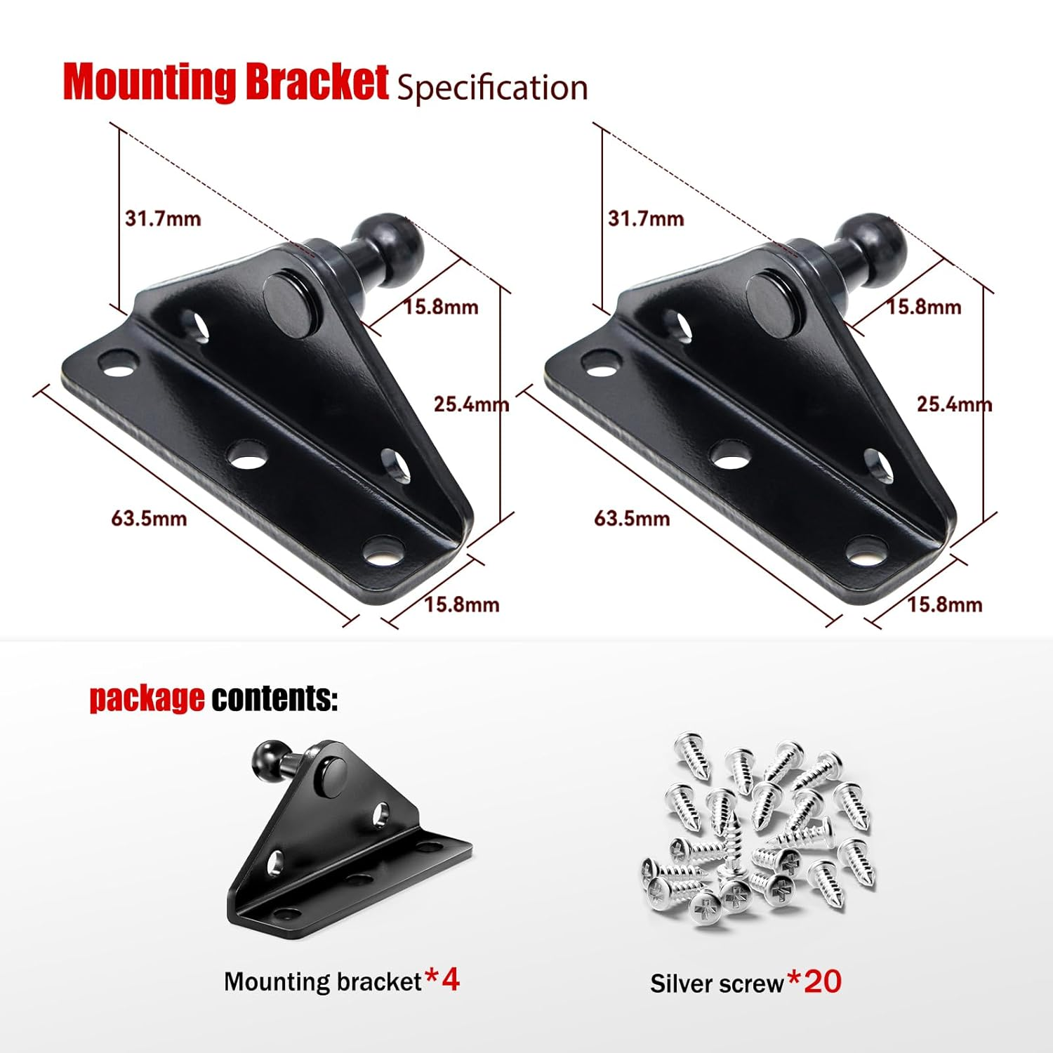 Vepagoo 10MM Gas Spring Lift Strut Bracket Ball Stud Black Mounting Bracket for Lift Support Prop, Pack of 4 image number 5