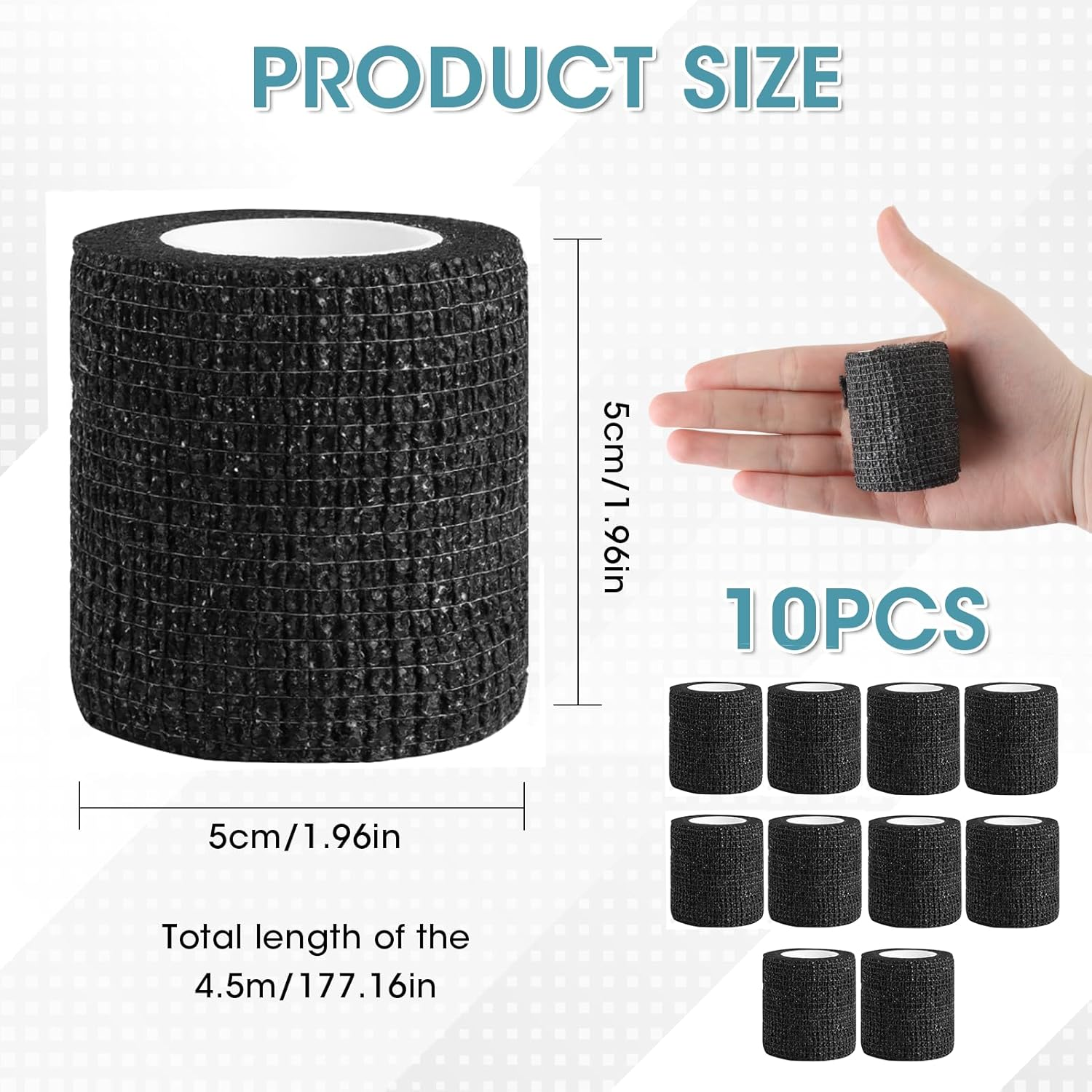 10 Rolls Weightlifting Thumb Hook Grip Cotton - 5Cm X 4.5M Stretchy Gym Tape for Crossfit, Powerlifting & Weight Training - Tearable No Residue Thumb Tape - Protects Thumbs & Wrists during Workouts image number 1