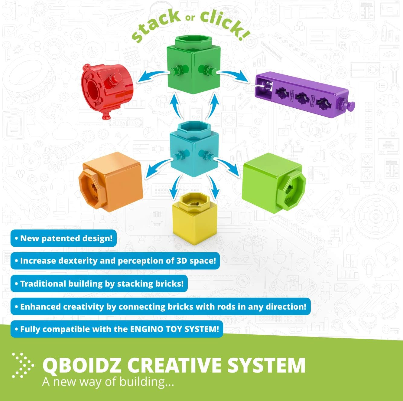 Engino - Classroom & Makerspace Solutions | STEM Qboidz Set - STEM Learning Activities - Stackable Blocks (90 Model Options) | Perfect for Home Learning, Multi image number 1