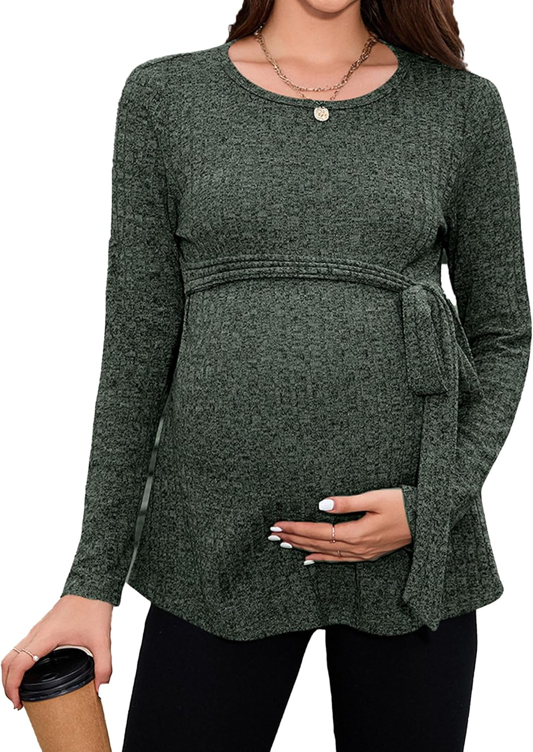 Stylish Maternity Top, Long Sleeves, Waist Tie, Ideal for Expecting Moms, Various Styles