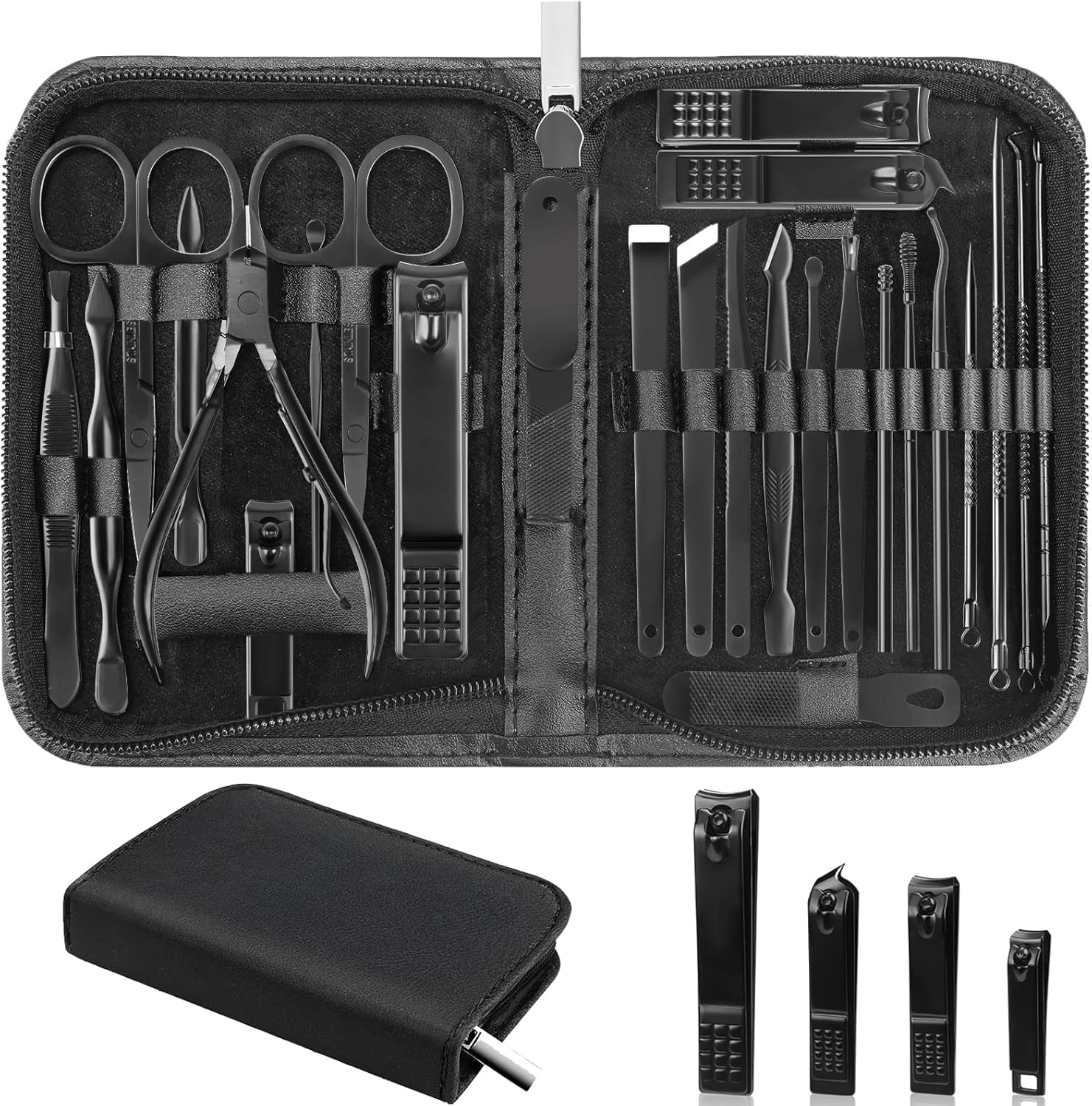 Luck around Manicure Set, Professional Nail Clippers Pedeicure Kit 26 Pieces Nail Care Tools for Travel & Grooming (Brown)