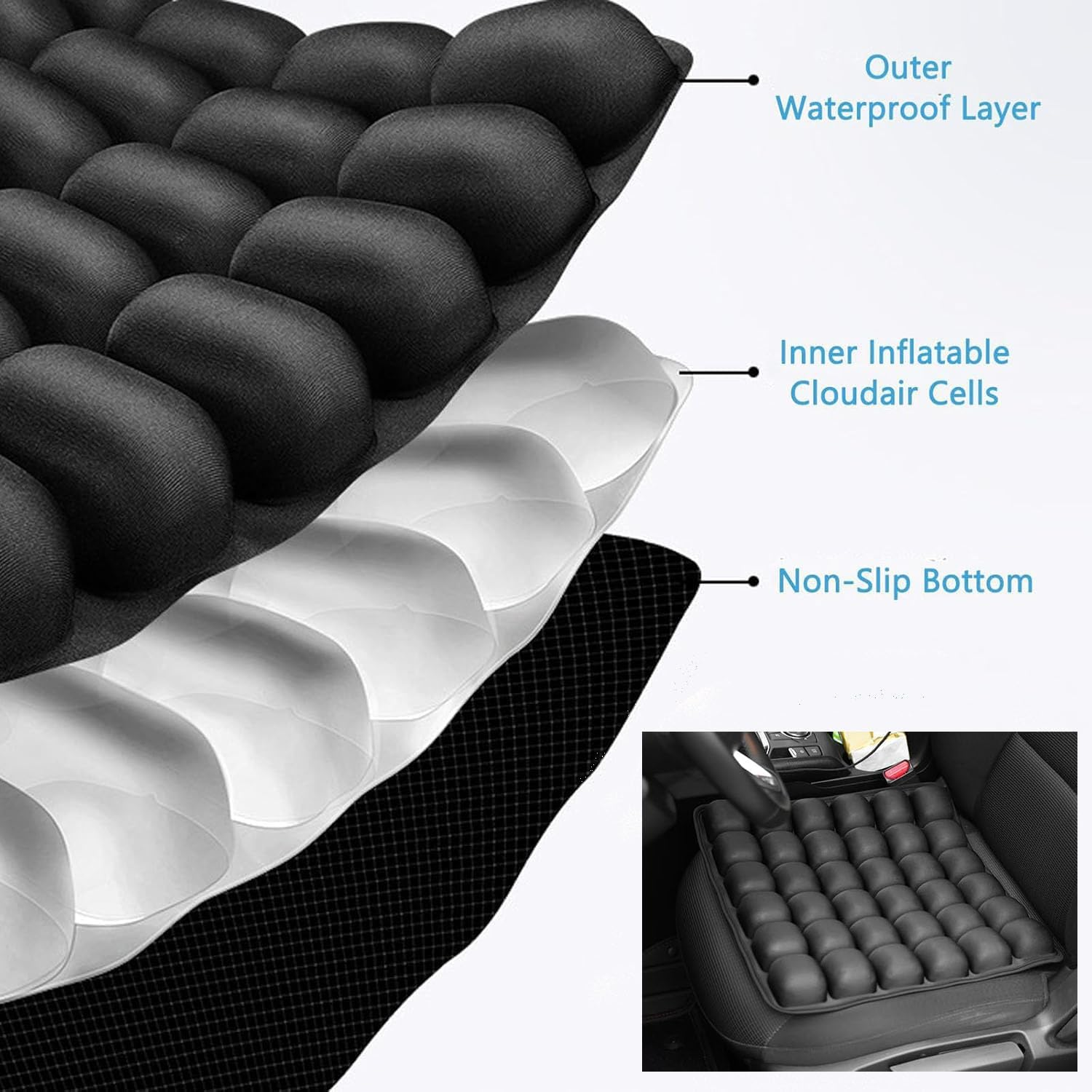 Mtxorvix 3D Air Cell Orthopedic Seat Cushion - Multi-Use Travel Pillow for Car, Office & Wheelchair, Portable Pressure Relief Cushion with Breathable Mesh Cover image number 3