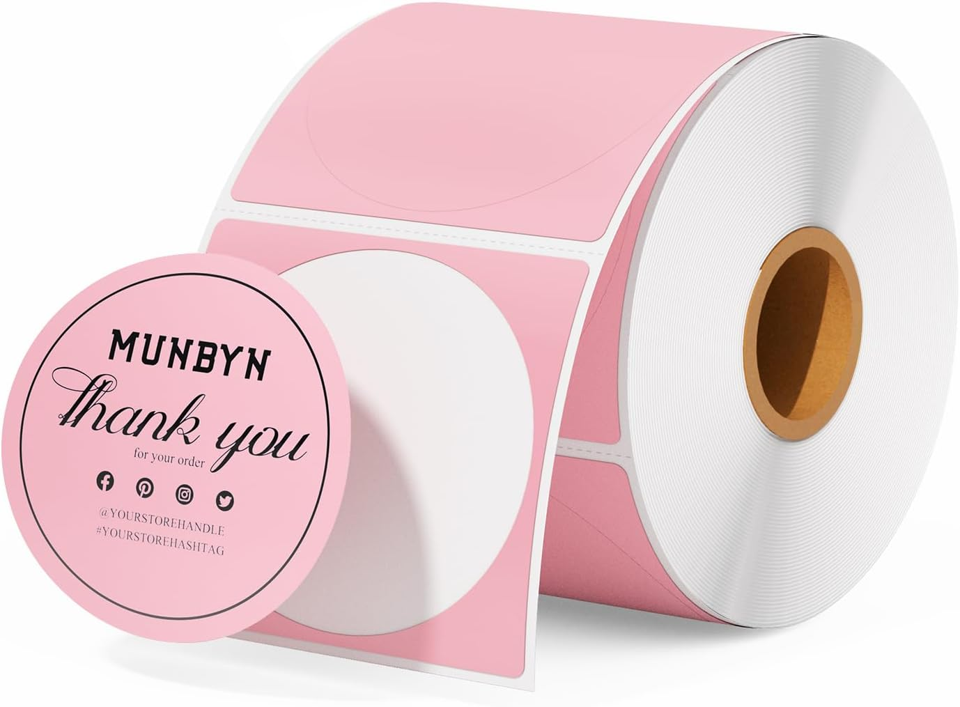 MUNBYN 2 Inch Pink Circle Thermal Stickers, Self-Adhesive round Direct Thermal Labels, Multi-Purpose Roll Stickers for DIY Logo Design, QR Code, Name Tag, Inventory - Pink 750 Labels/1 Roll image number 4