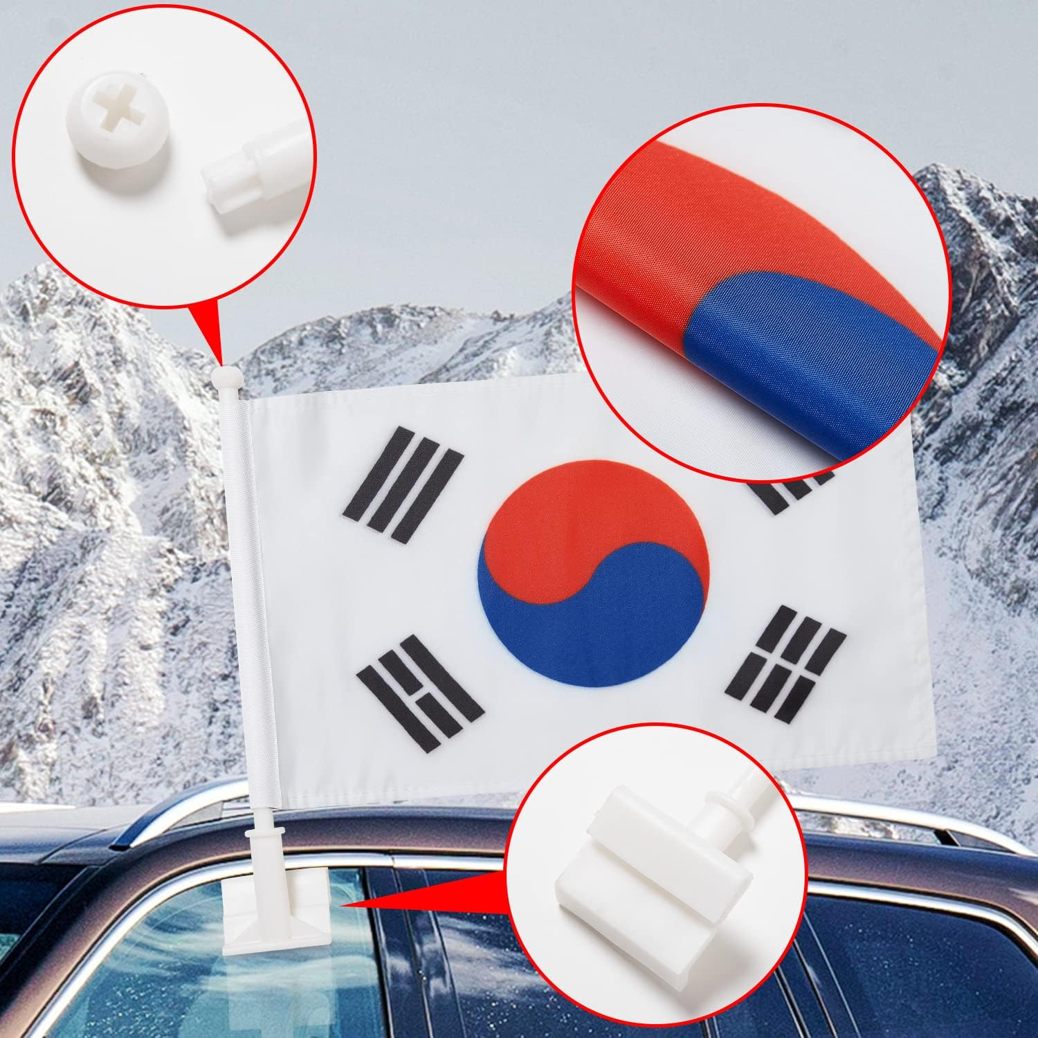 Korea Flag Car Flag with Pole - Outdoor Korean Flag, Window Clip for Most Windows, 14-Inch Pole, 16 X 10 Inch Double Sided image number 4