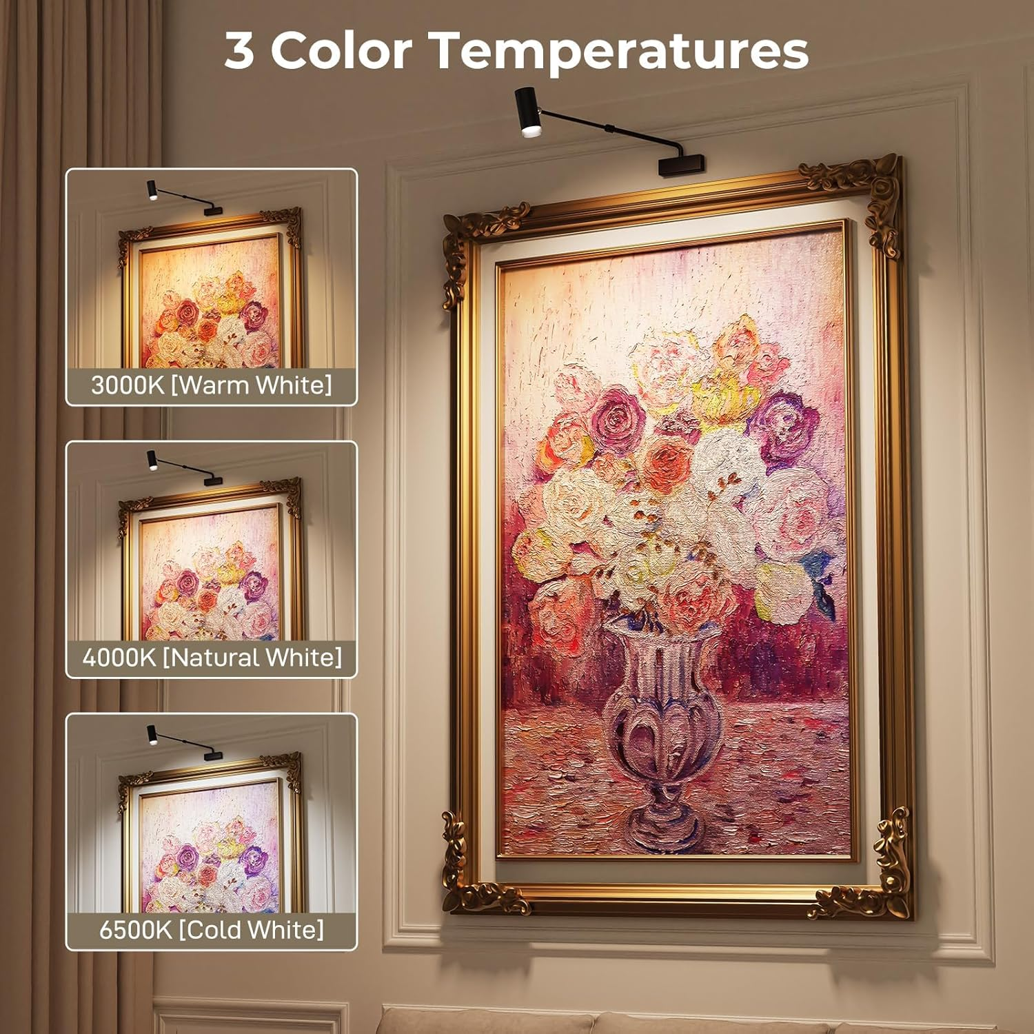 HUDYOGY Rechargeable Picture Light with Remote Control, Adjustable Wall Sconce, 4000Mah Battery, Dimmable LED Art Light for Gallery, Bedroom & Bathroom image number 6