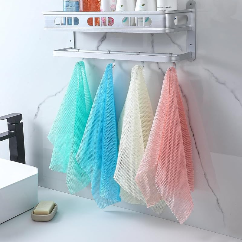 4 Pcs African Exfoliating Net, Long Net Sponge, Nylon Net Cloth, Exfoliating Washcloth, Back Scrubber Skin Smoothers for Bath, Daily Shower Bathing Washcloth Towel for Men Women(Multicolor) image number 3