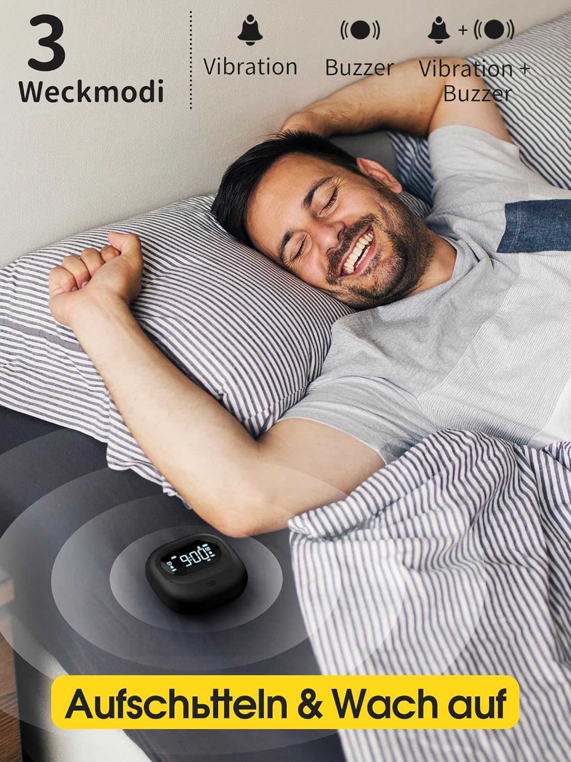 Roxicosly Vibrating Alarm Clock under Pillow,Portable Travel Alarm Clocks Battery Powered,Digital Loud Alarm Clock with 3 Vibrating & Wake-Up Modes,Dual Alarm,Snooze,Dst,Weekday/Weekend (Black) - Light Black image number 5