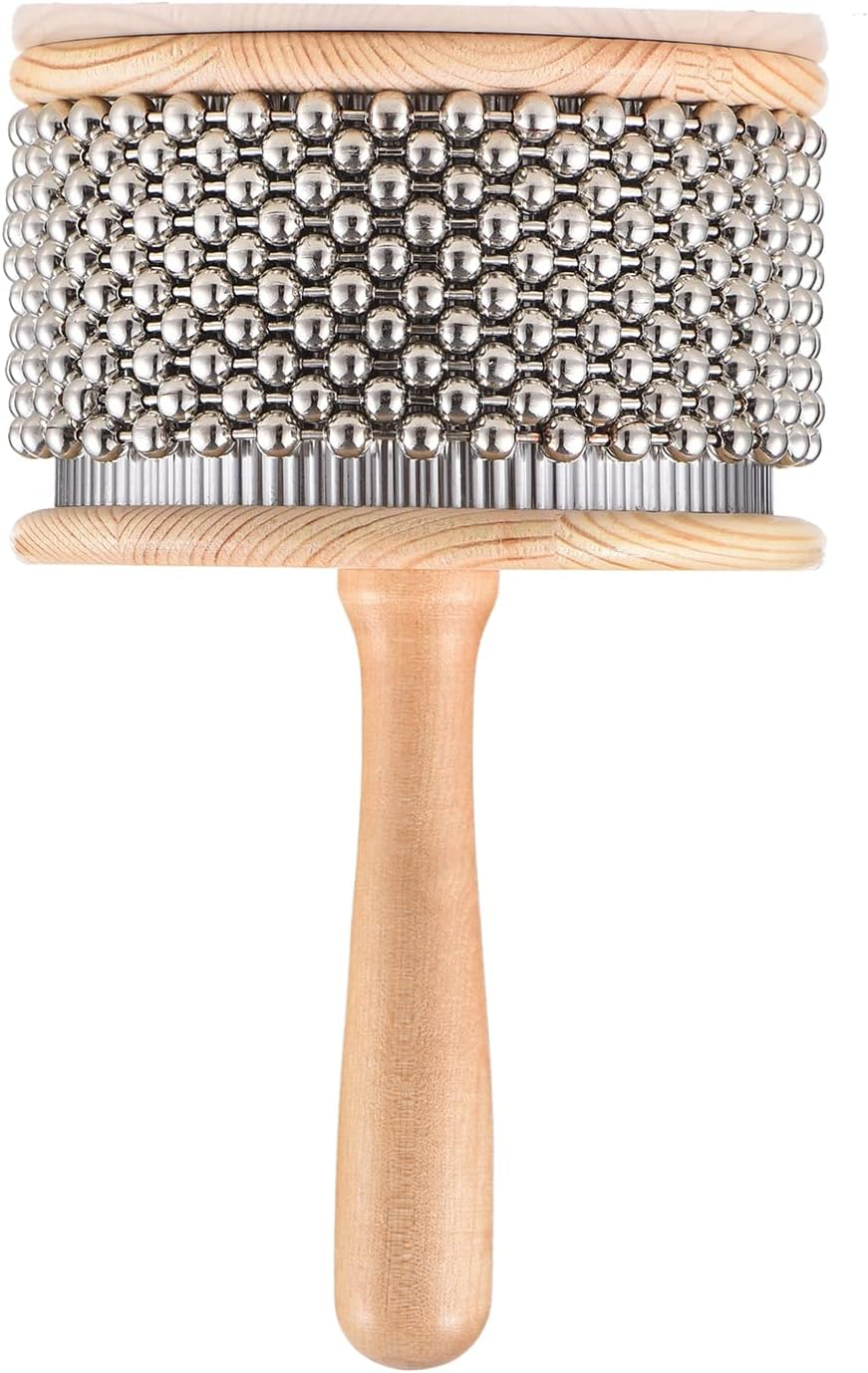 Nurdo Wooden Cabasa Percussion Musical Instrument Metal Beaded Chain&Cylinder Pop Hand Shaker for Classroom Band Medium Size image number 1