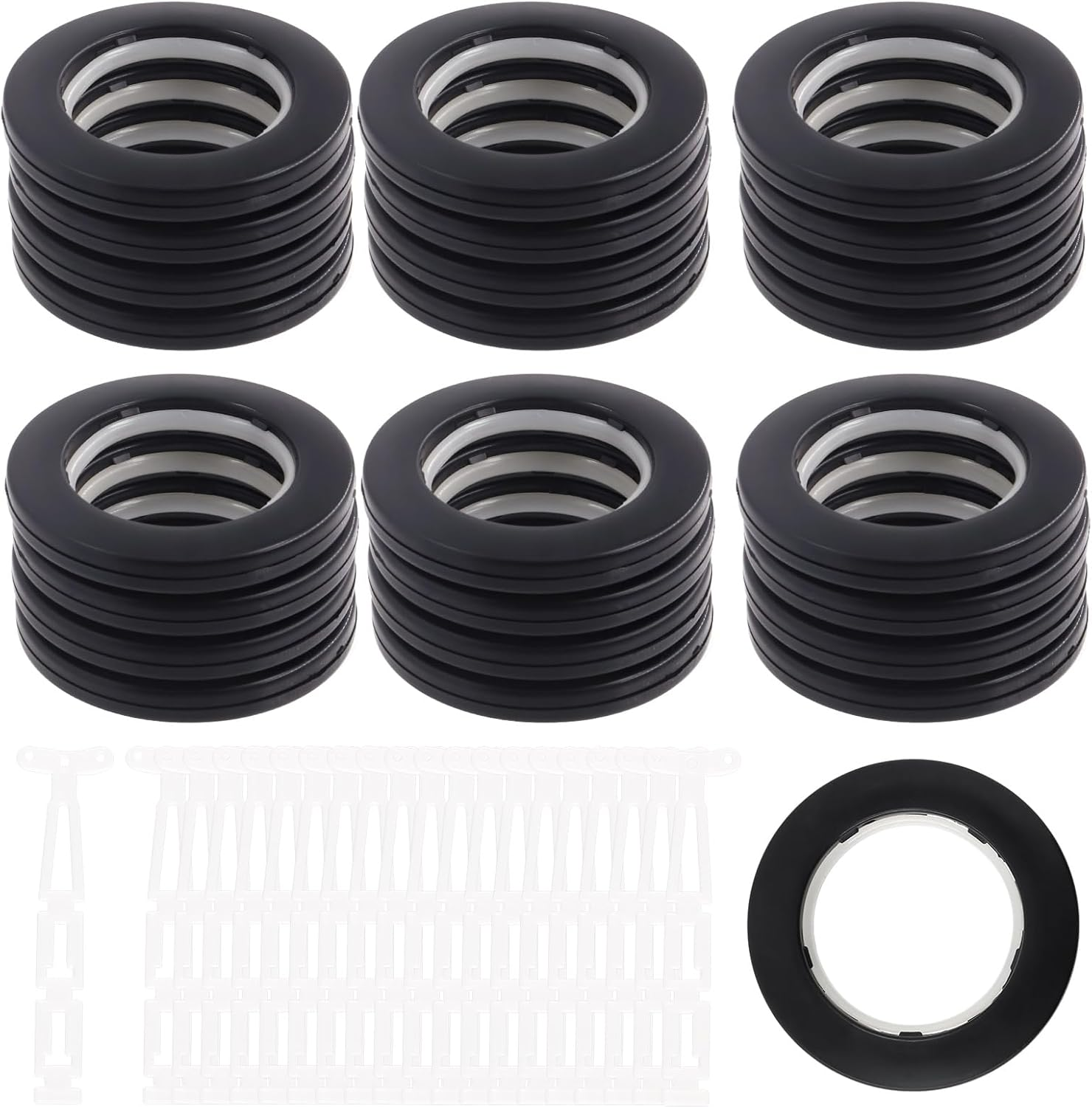 Swpeet 20 Pack Black Plastic Curtain Grommets, Inner Diameter 40Mm-1.7Inch Silencer Sliding Black Sheers Curtain Grommets, Curtain Eyelet Ring Black Low Noise Curtain Rings for Window Curtain Hanging