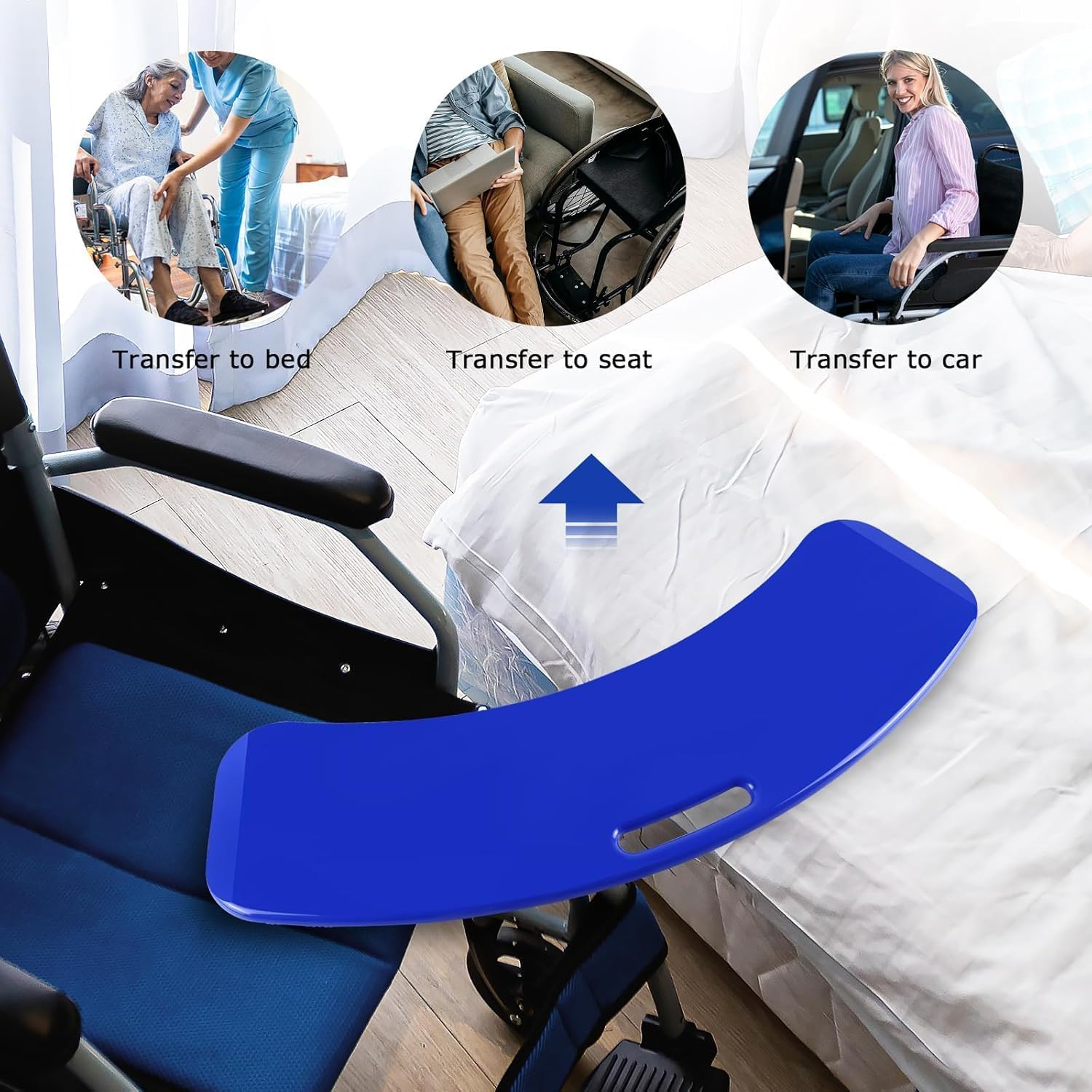 Sliding Transfer Boards Slide Board to Transfer to Wheelchairs, Slide Transfer Assistance Devices for Elderly Slide Boards Hold up to 330 Lbs - Seniors from Bed to Chair,Car,Couch,Toilet (Orange) - Blue image number 7