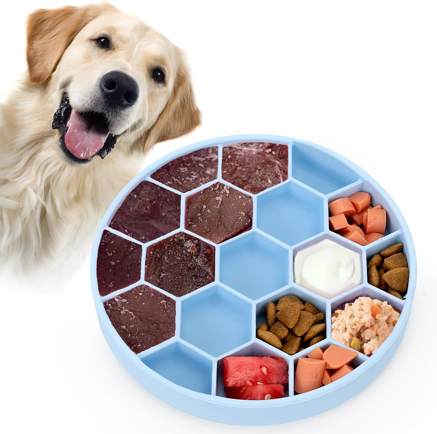 Pawow Slow Feeder Dog Bowls, Non-Slip Silicone Dog Bowl for Fast Eaters, Anti-Gulping Pets Eating Dish for Large, Medium, Small Breed Dogs (Blue)