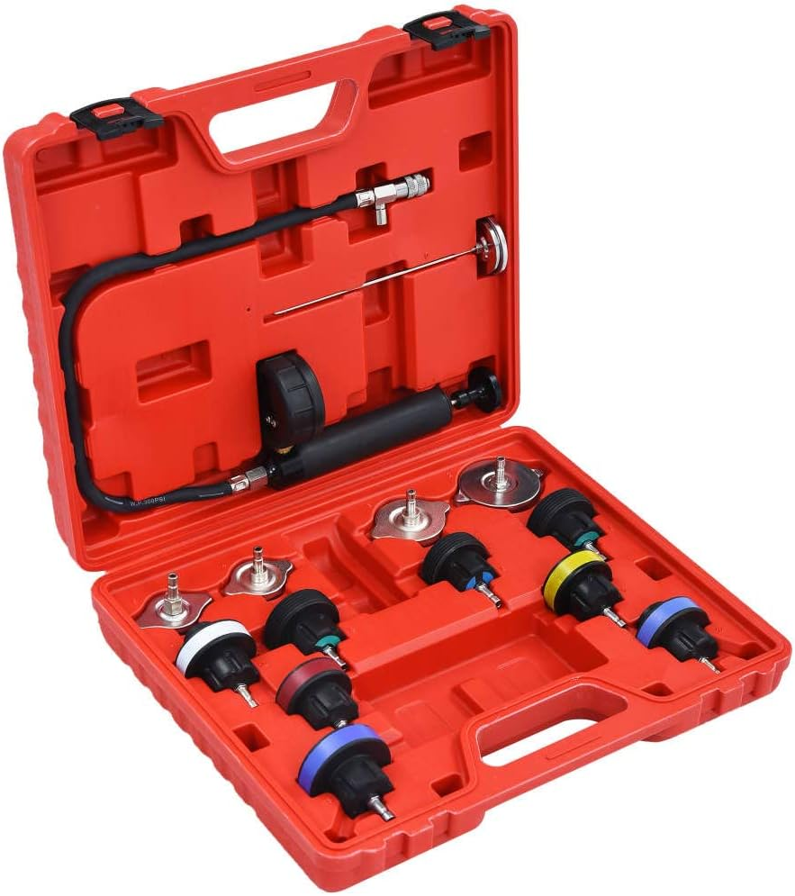 14 Piece Cooling System & Radiator Cap Pressure Tester Kit, Universal Automotive Leak Detector Tool for Cars, Trucks, Suvs, Durable Workshop Equipment image number 2