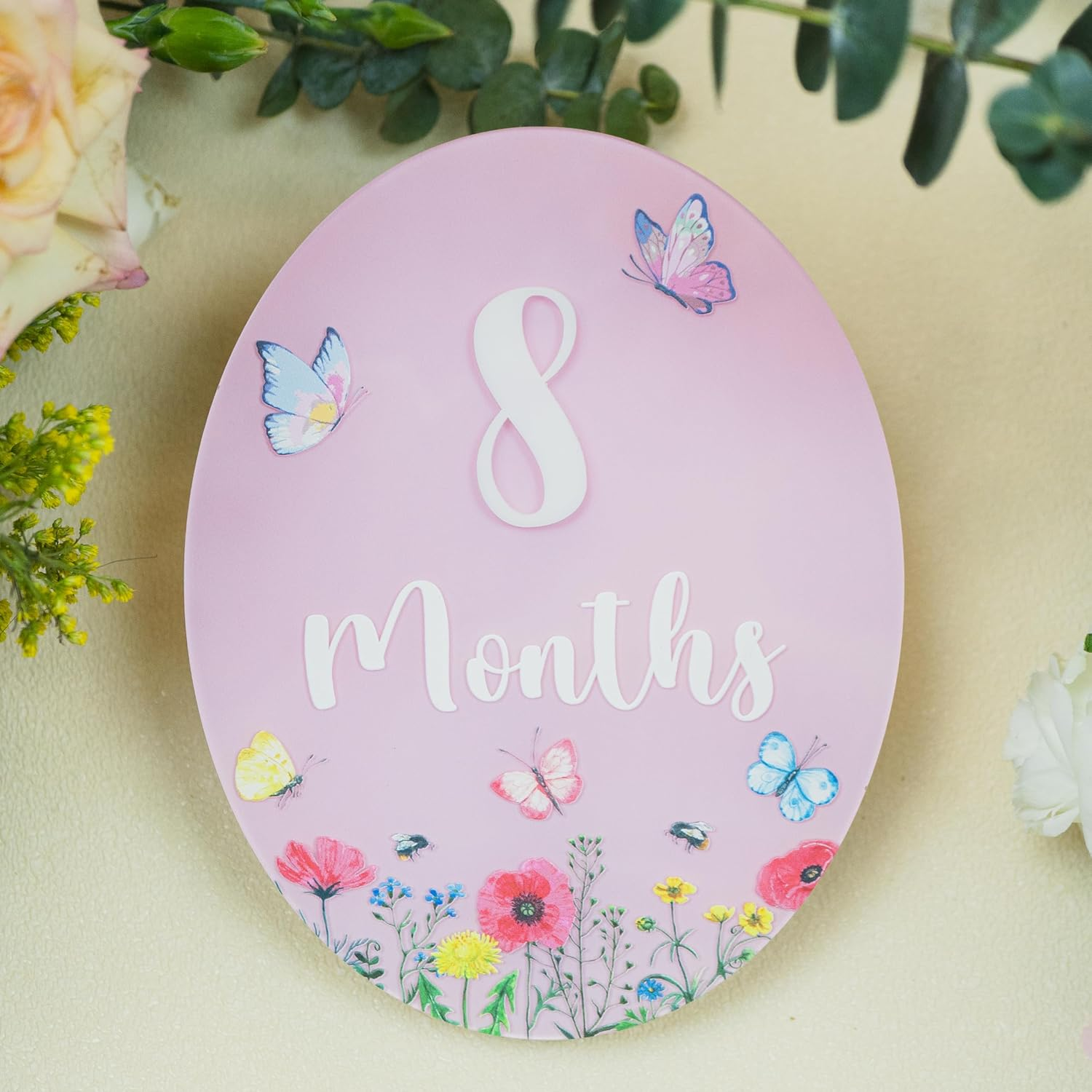 Baby Monthly Milestone Cards - Wooden Monthly Milestone Discs - Newborn Photography Props to Document Your Baby&acute;S Growth - Baby Announcement Sign (Acrylic Wildflower) - B05 image number 6