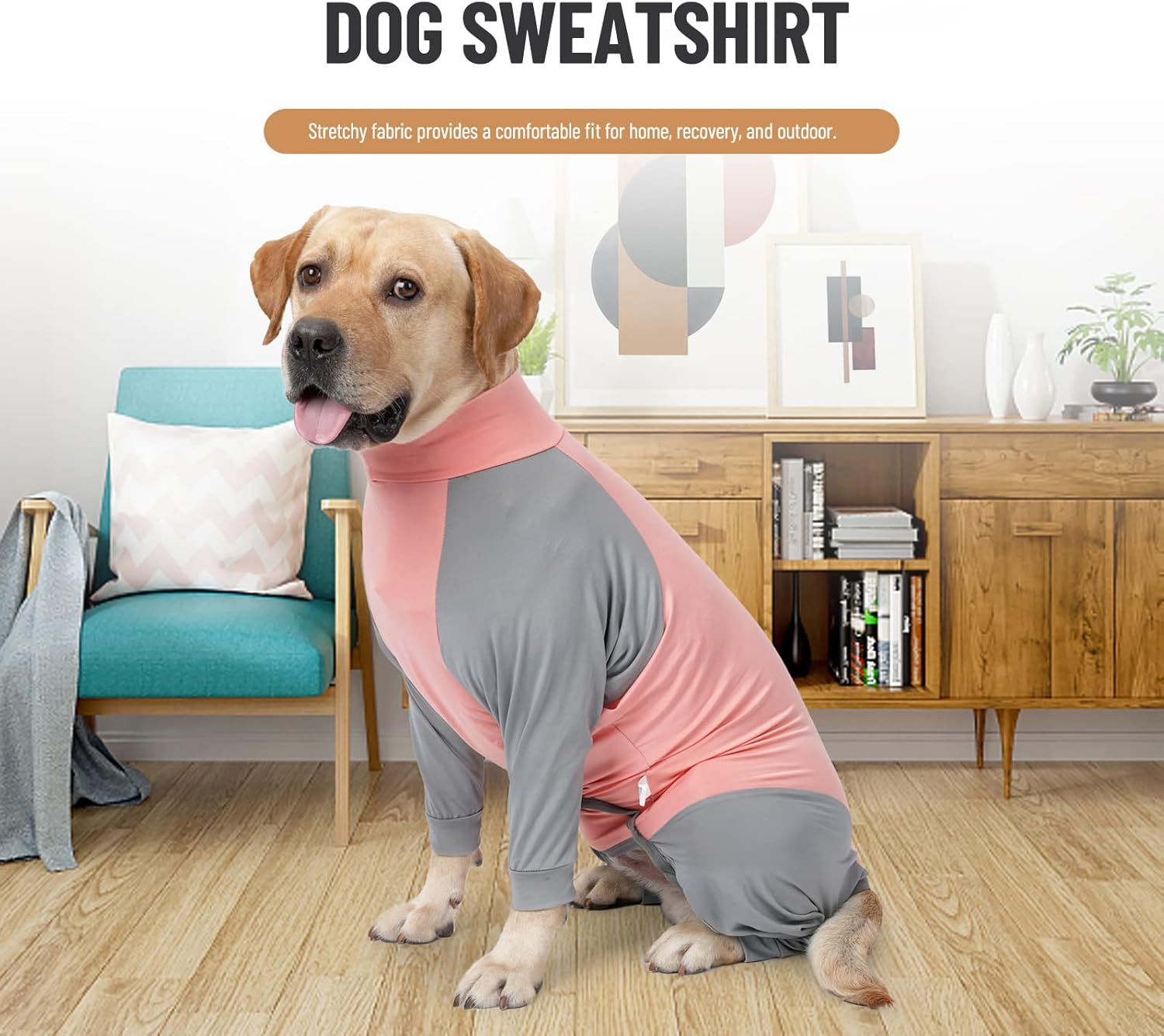 Dog Sweatshirts Four Legs Pet Jackets for Small Medium Large Dogs with Stretchy Fabric Splicing Color Turtleneck Comfortable Fit Pink