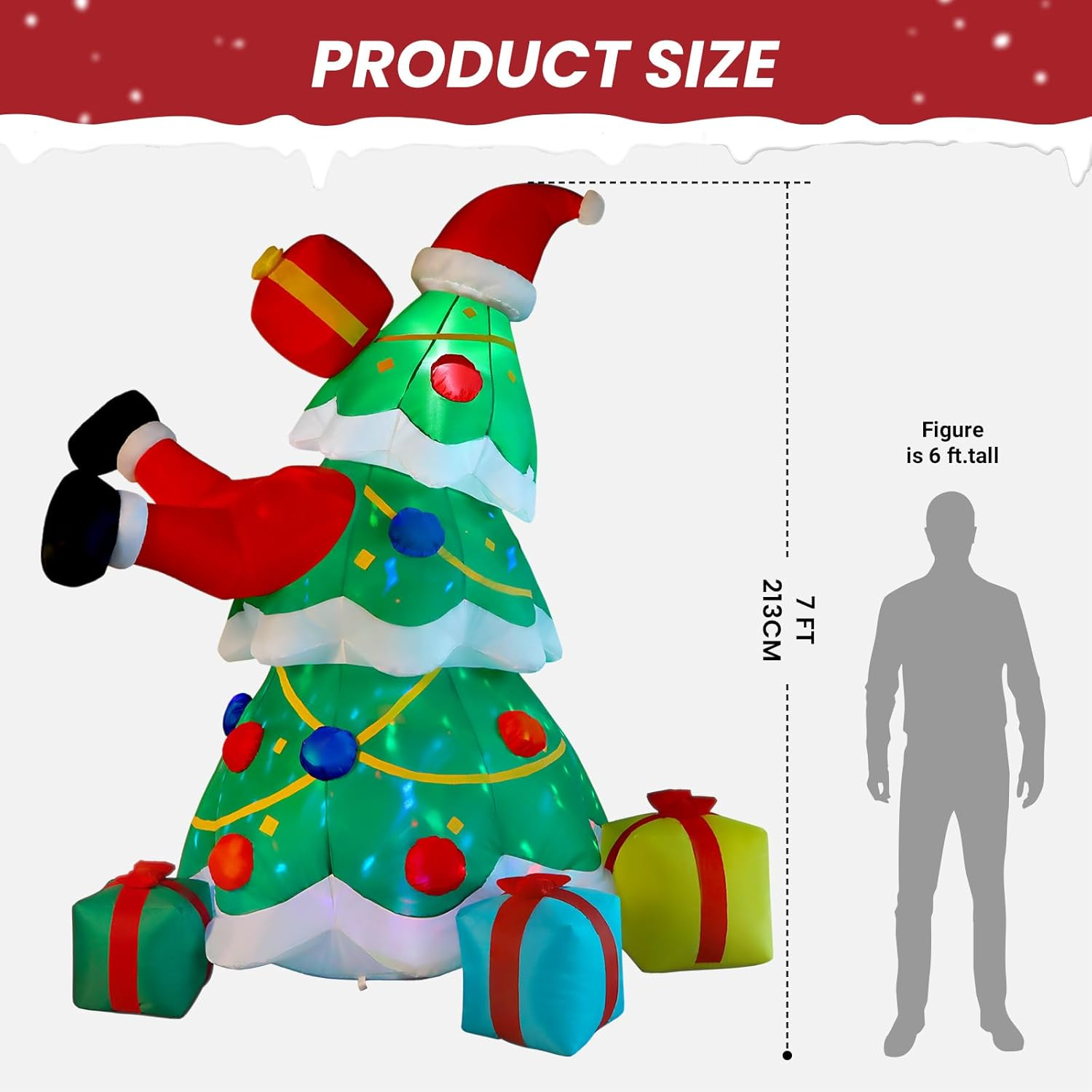 Alupssuc 2.1M Inflatable Christmas Tree Decorations Outdoor with Built-In Leds Lights, Blow up Santa Claus Tree with 4 Gift Boxes Outside/Indoor Xmas for Yard, Garden, Lawn, Party, Holiday Decor, 7FT image number 5