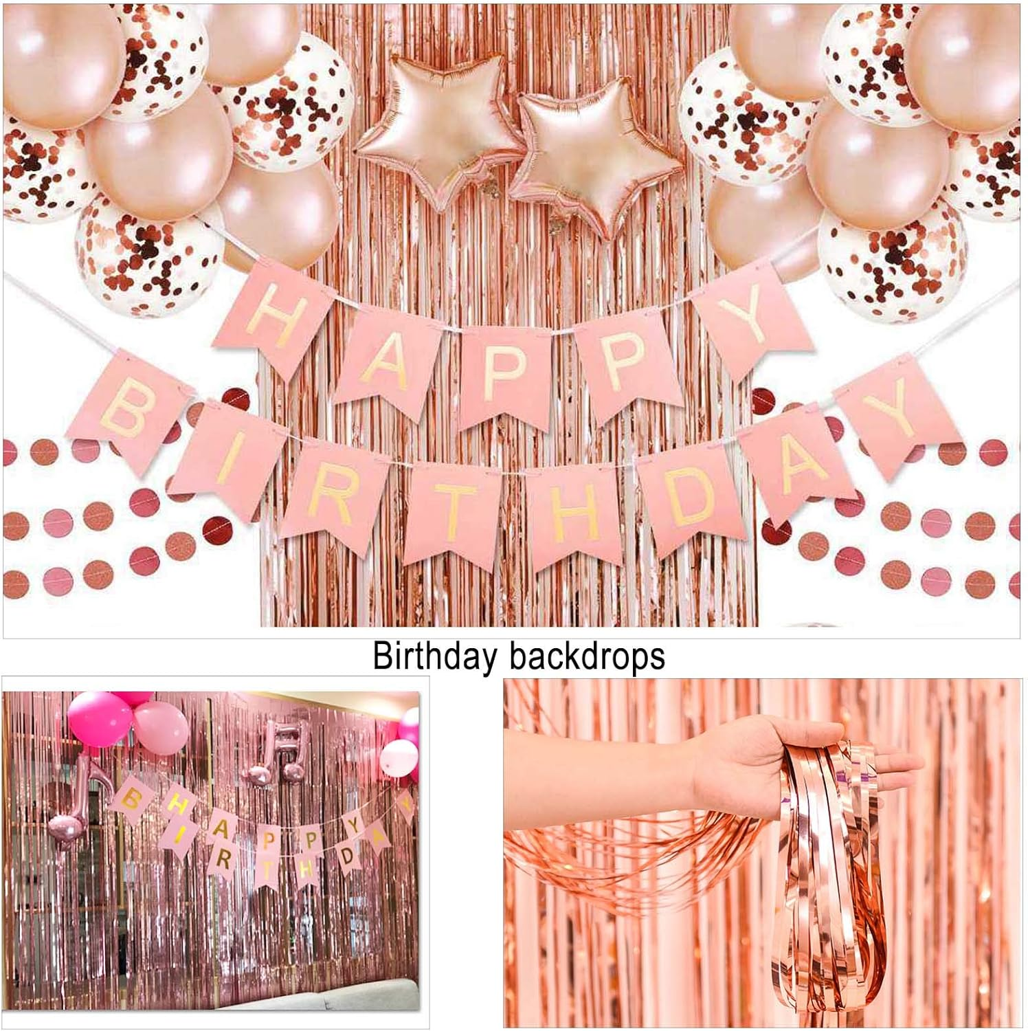 Metallic Tinsel Curtains Rose Gold 2 Packs 3 Ft X 8.2 Ft Foil Fringe Curtains for Photo Backdrop Door Wall Hanging Party Offiice Decoration - Gold image number 6