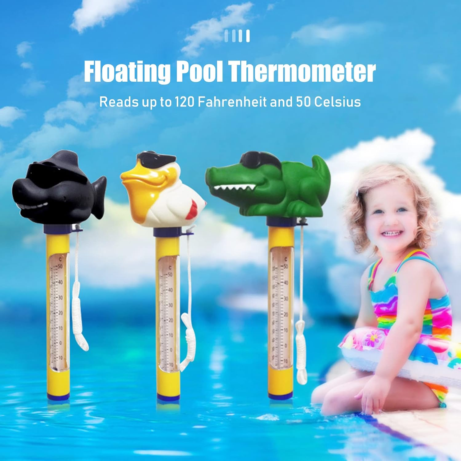 Floating Pool Thermometer Cartoon Animal Shape Water Temperature Thermometers with String for Outdoor Indoor Swimming Pools Spas Hot Tubs Fish Ponds image number 5