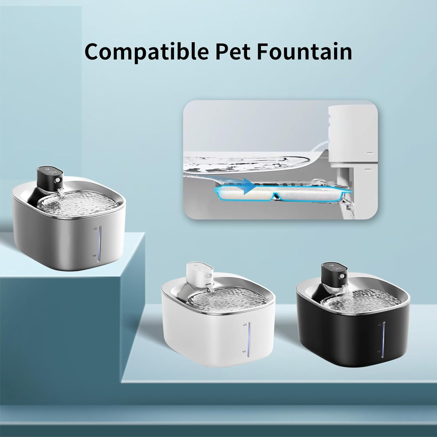 Kactoily 12 Pack Cat Water Fountain Filter & 12 Pump Filter Sponges Replacement, Cat Dog Pet Drinking Fountain for 135 Fl Oz/4L (YPD-C004P,YPD-C004S) image number 3