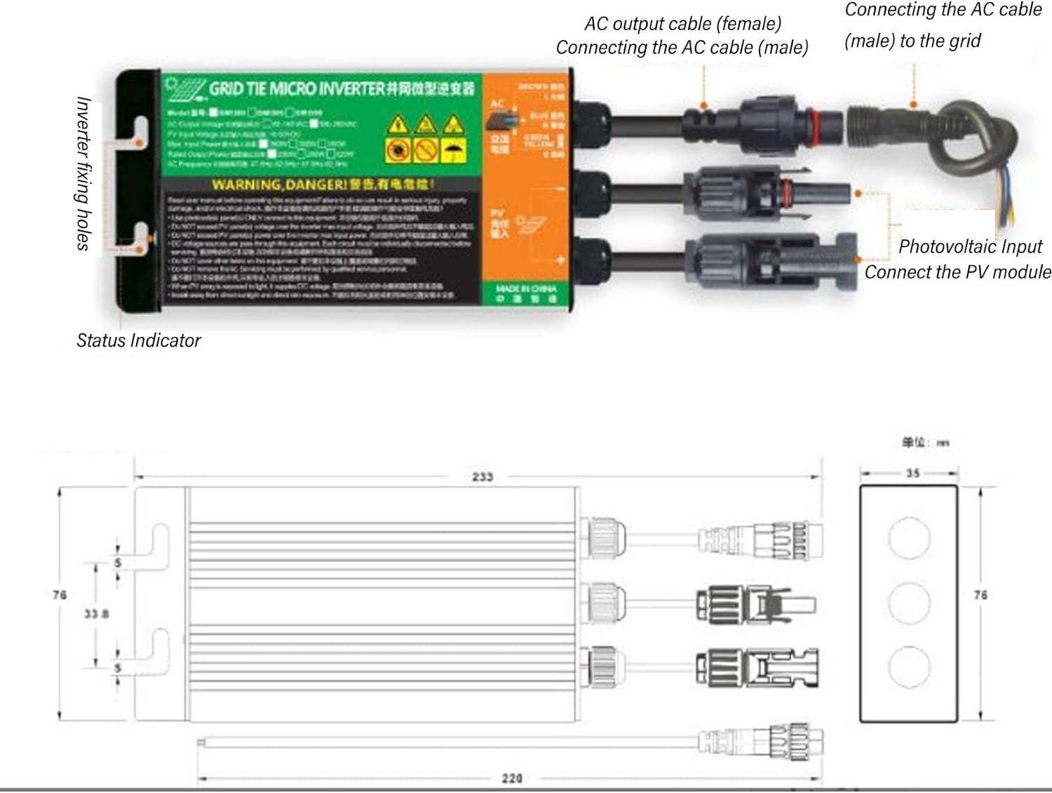 Grid Tie Micro Inverter, 300W Solar Micro Inverter, 3 Phase Photovoltaic Micro Grid Tie Inverter, AC220V MPPT Pure Sine Inverter with Temperature Islanding image number 5