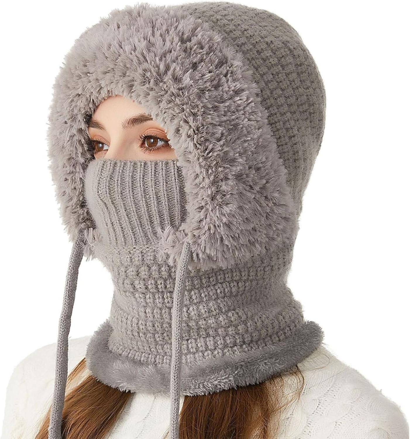 CLSSLVVBN 3 in - 1 Women Beanie Skiing Hat Face Covering Cap Outdoor Adventures and Mask Hats Size Drawstring, for Skiing And