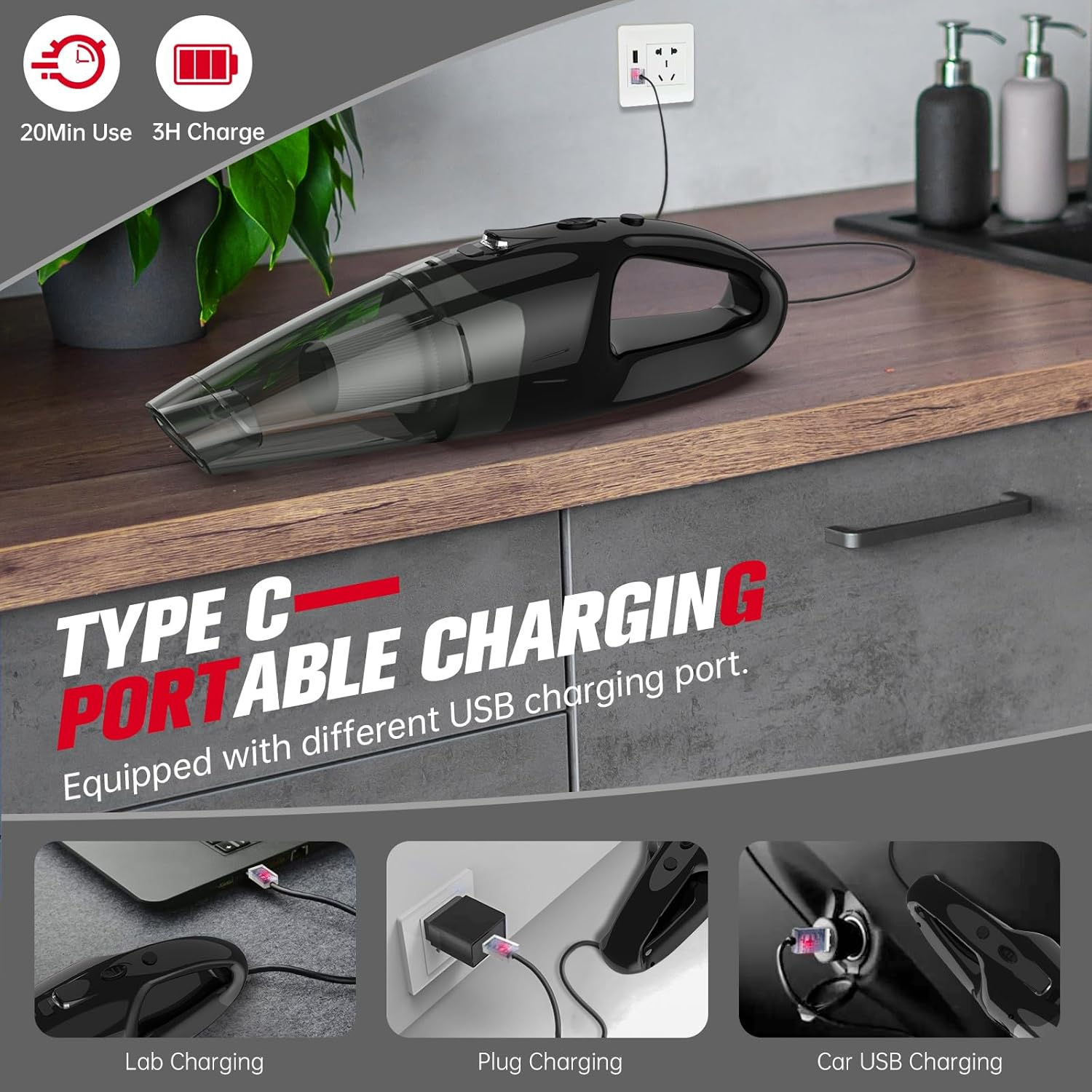 BSRCO Handheld Vacuum Cordless Rechargeable 3-In-1, Dust Busters Cordless Rechargeable with USB Charge, Car Vacuum with LED, HEPA Filter, 1.65Lbs Lightweight Vacuum Cleaner for Dust, Pet Hair