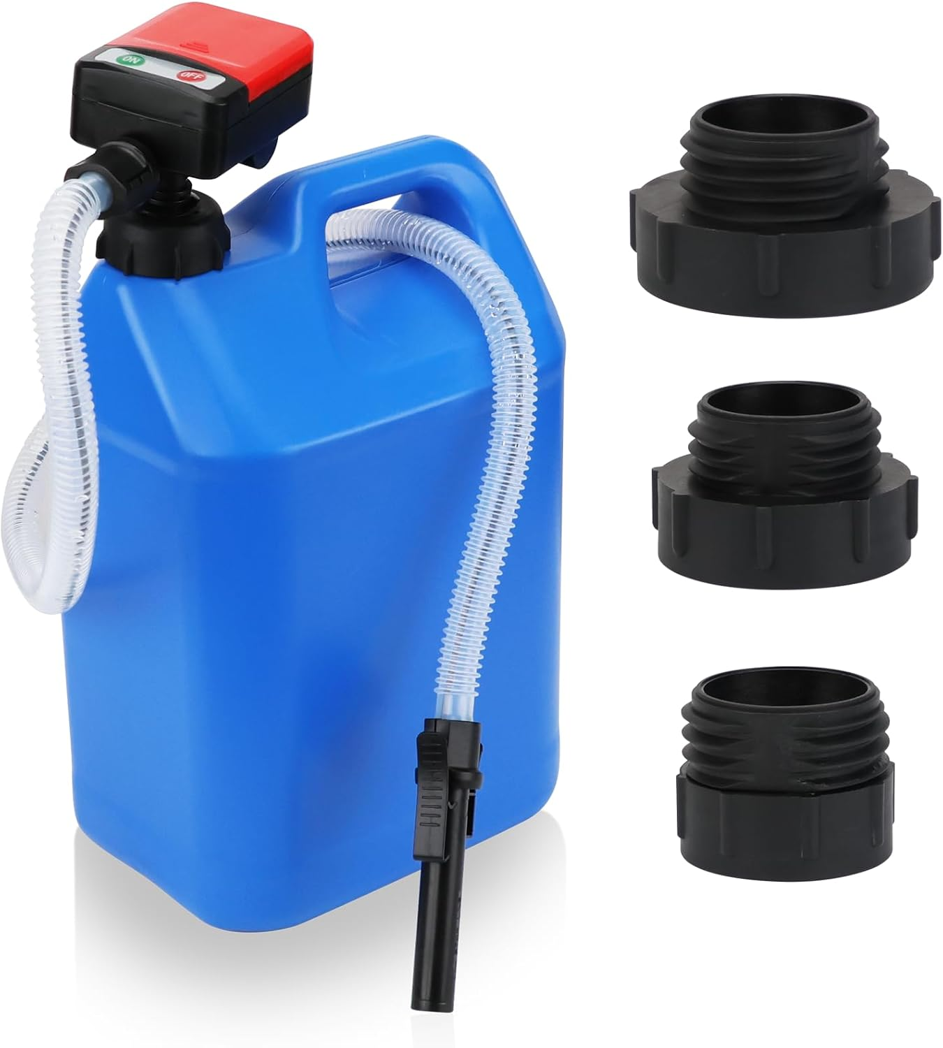 SEDY 4-Piece Automatic Liquid Transfer Pump, Portable Fuel Pump with Auto-Stop Sensor, 3.2 GPM, Strong Suction, Battery Operated, Includes 3 Gas Cap Adapters for Cars, Boats, Lawnmowers, Tractors image number 1